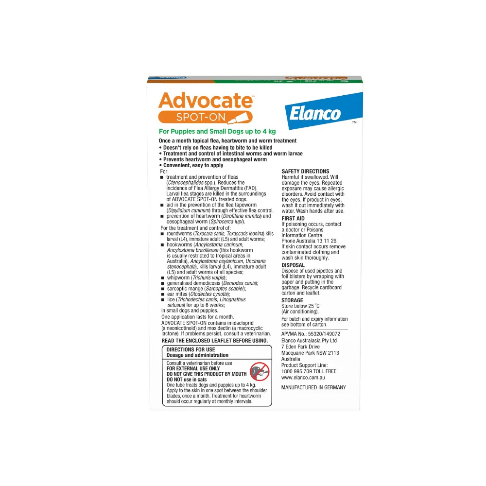 Advocate Green Spot-On Flea & Worming Treatment <4kg Dog - Image 7