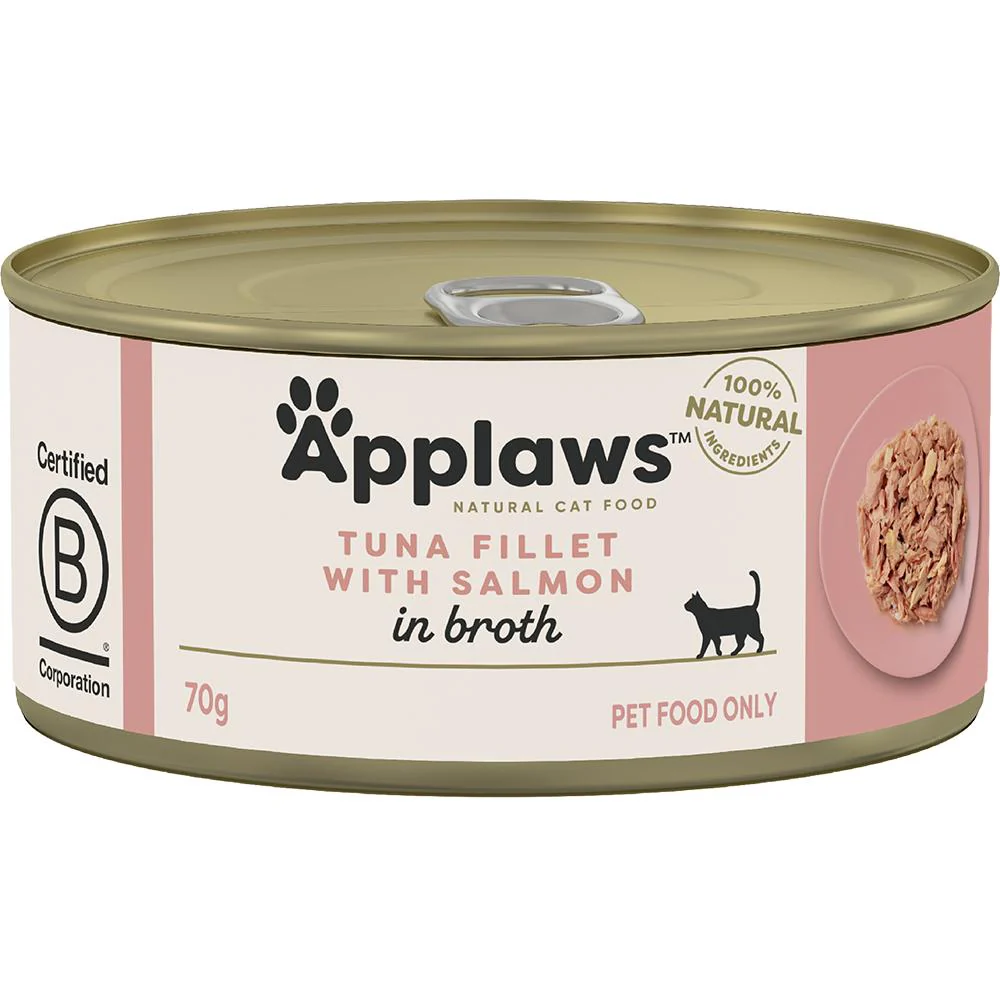 Applaws Natural Tuna Fillet with Salmon in Broth Wet Cat Food Can