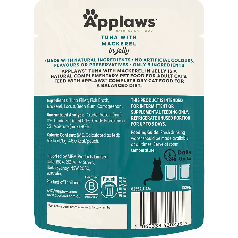 Applaws Natural Tuna with Mackerel in Jelly Wet Cat Food  Pouch - Image 3