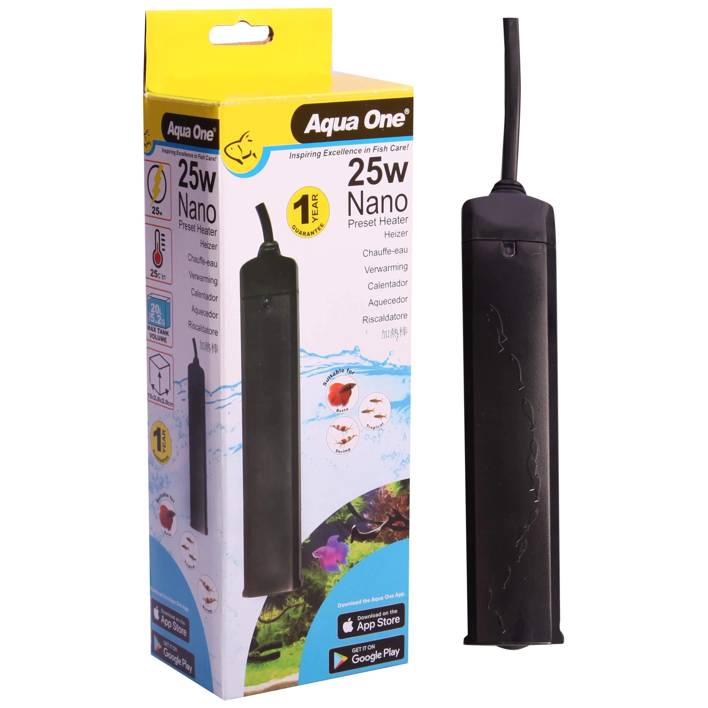 Aqua One Nano Plastic Preset Heater 25W 15cm