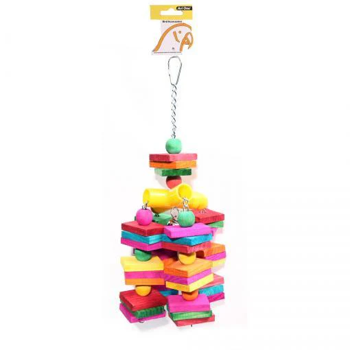 Avi One Bird Toy Leather Rope Coloured Wood Cube - Image 2