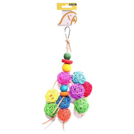 Avi One Bird Toy Leather Rope Coloured Wooden Ball 30cm - Image 2