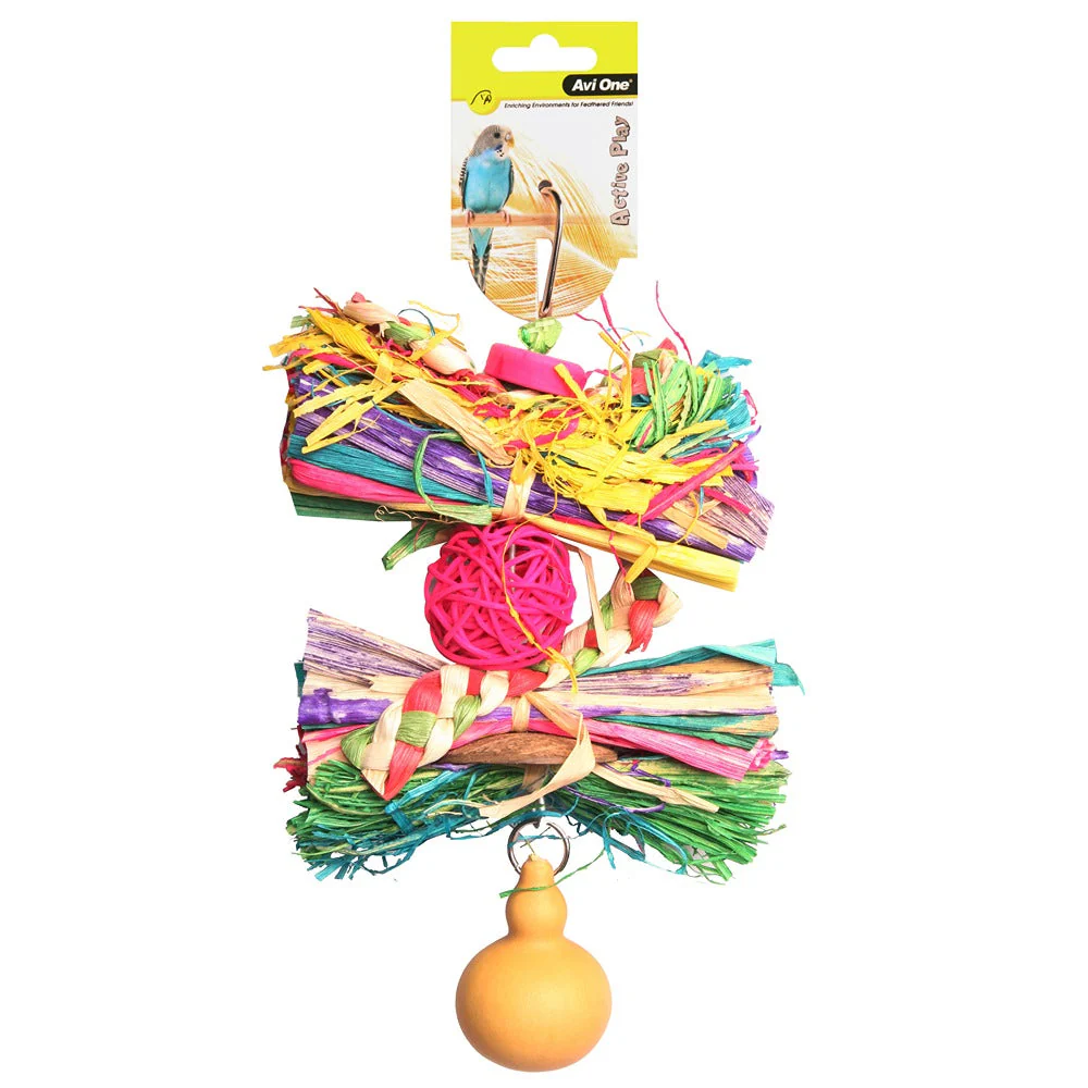 Avi One Bird Toy Rattan Ball With Raffia And Gourd 25cm - Image 2