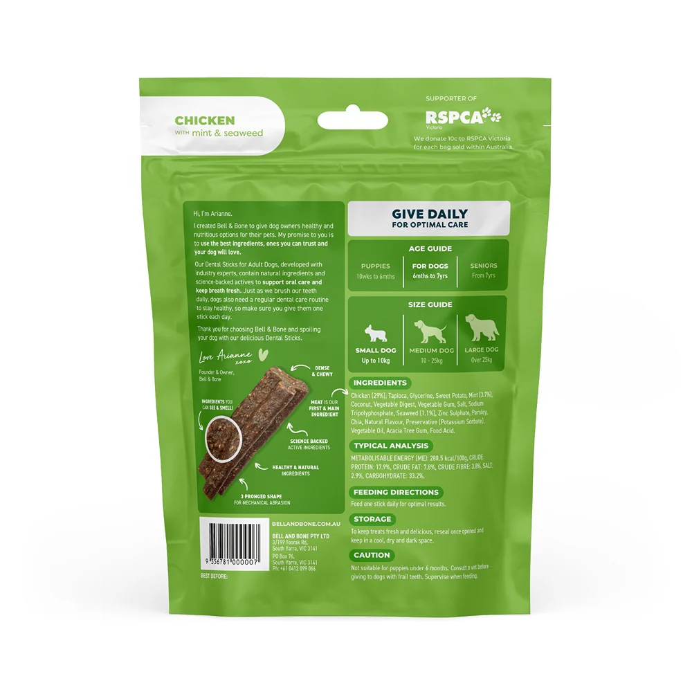 Bell & Bone Chicken, Mint & Seaweed Dental Stick Dog Treats - Image 7