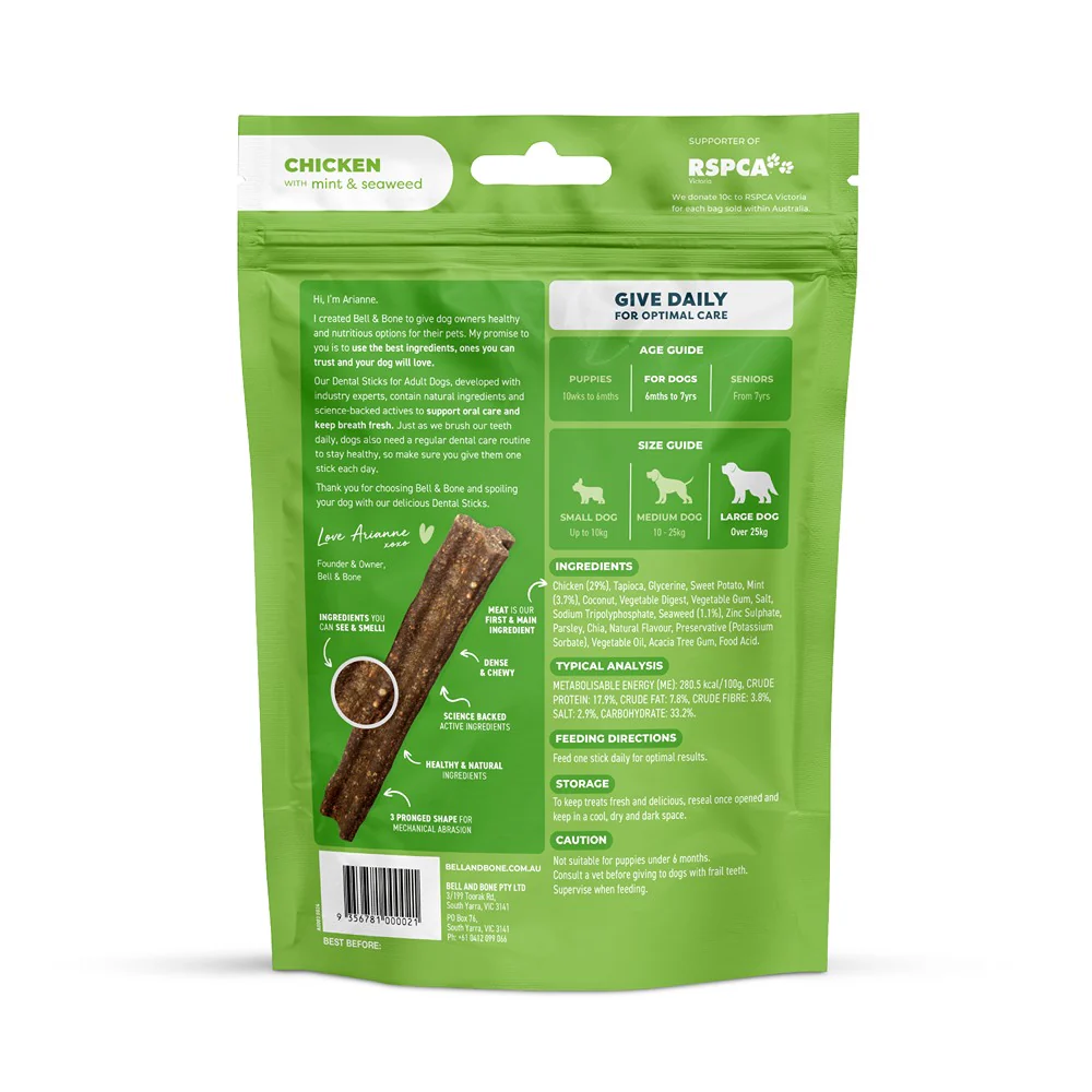 Bell & Bone Chicken, Mint & Seaweed Dental Stick Dog Treats - Image 9