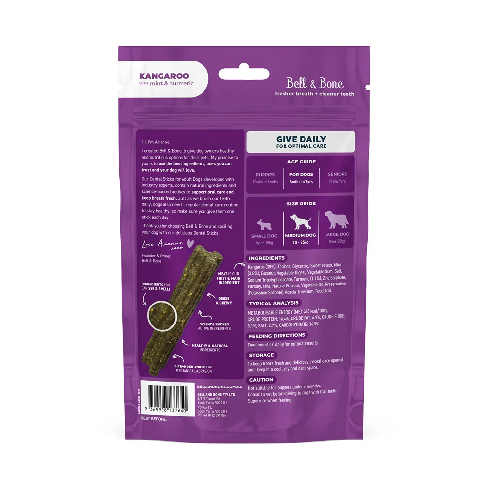 Bell & Bone Roo & Turmeric Dental Sticks Dog Treats - Image 8