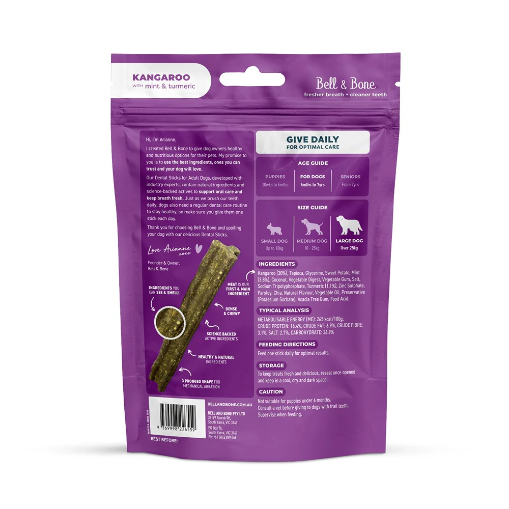 Bell & Bone Roo & Turmeric Dental Sticks Dog Treats - Image 9