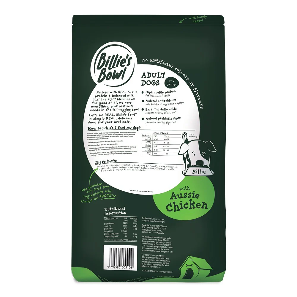 Billie's Bowl Adult with Aussie Chicken Dry Dog Food - Image 5