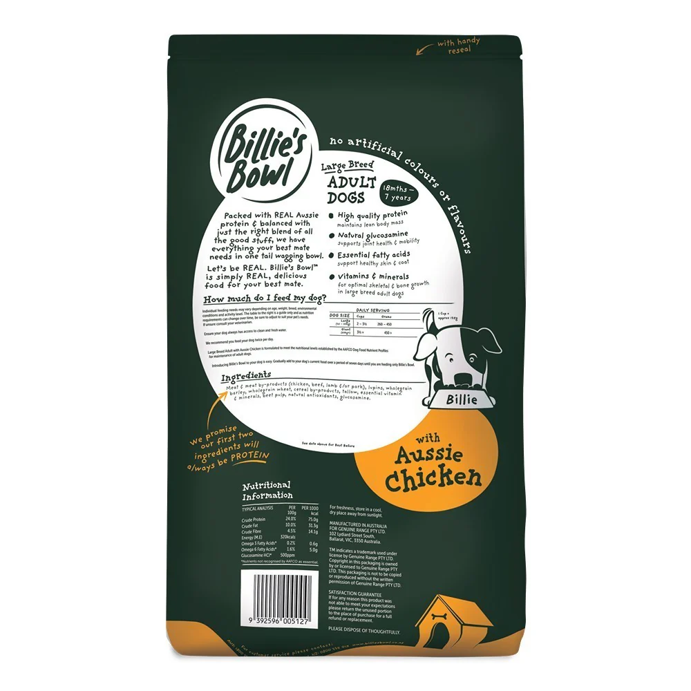 Billie's Bowl Large Breed Adult with Aussie Chicken Dry Dog Food - Image 3