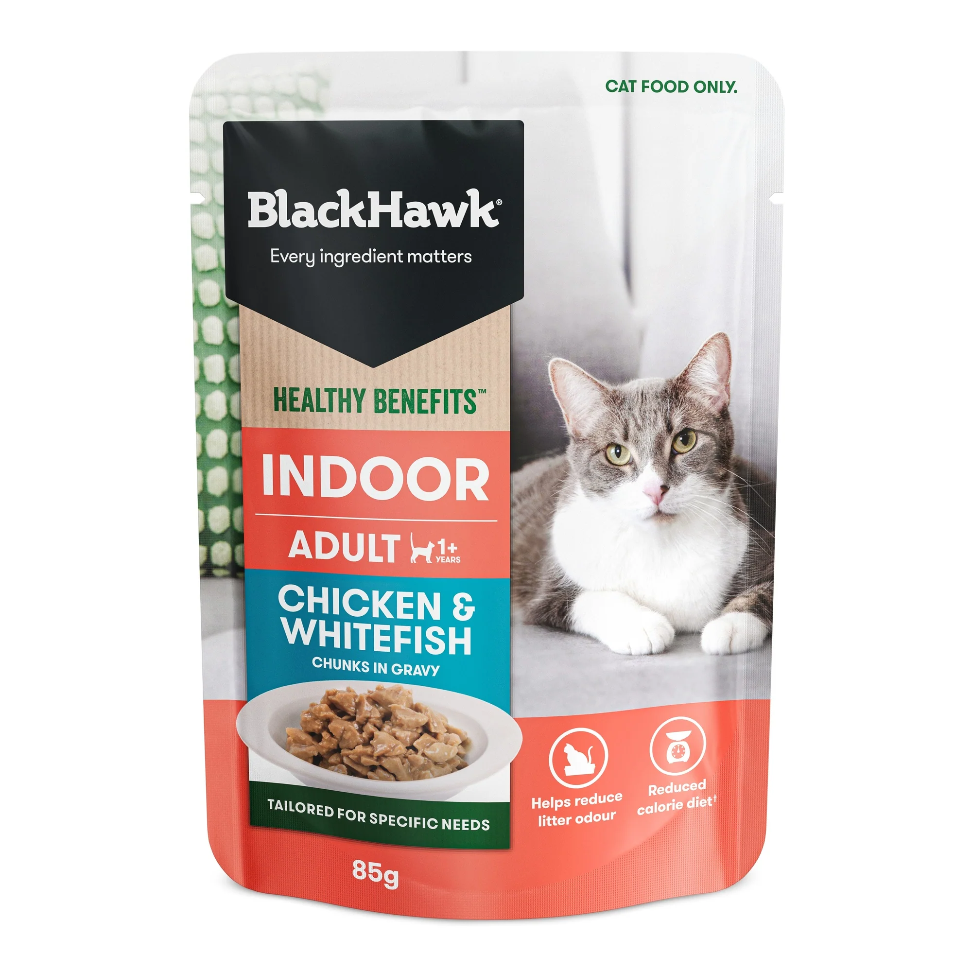 Black Hawk Healthy Benefits Indoor Chicken Whitefish in Gravy Wet Cat Food - Image 10