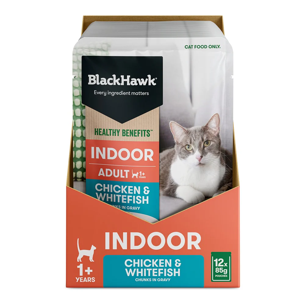 Black Hawk Healthy Benefits Indoor Chicken Whitefish in Gravy Wet Cat Food - Image 5