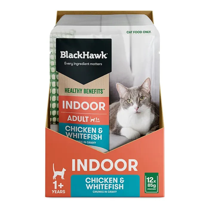 Black Hawk Healthy Benefits Indoor Chicken Whitefish in Gravy Wet Cat Food - Image 8