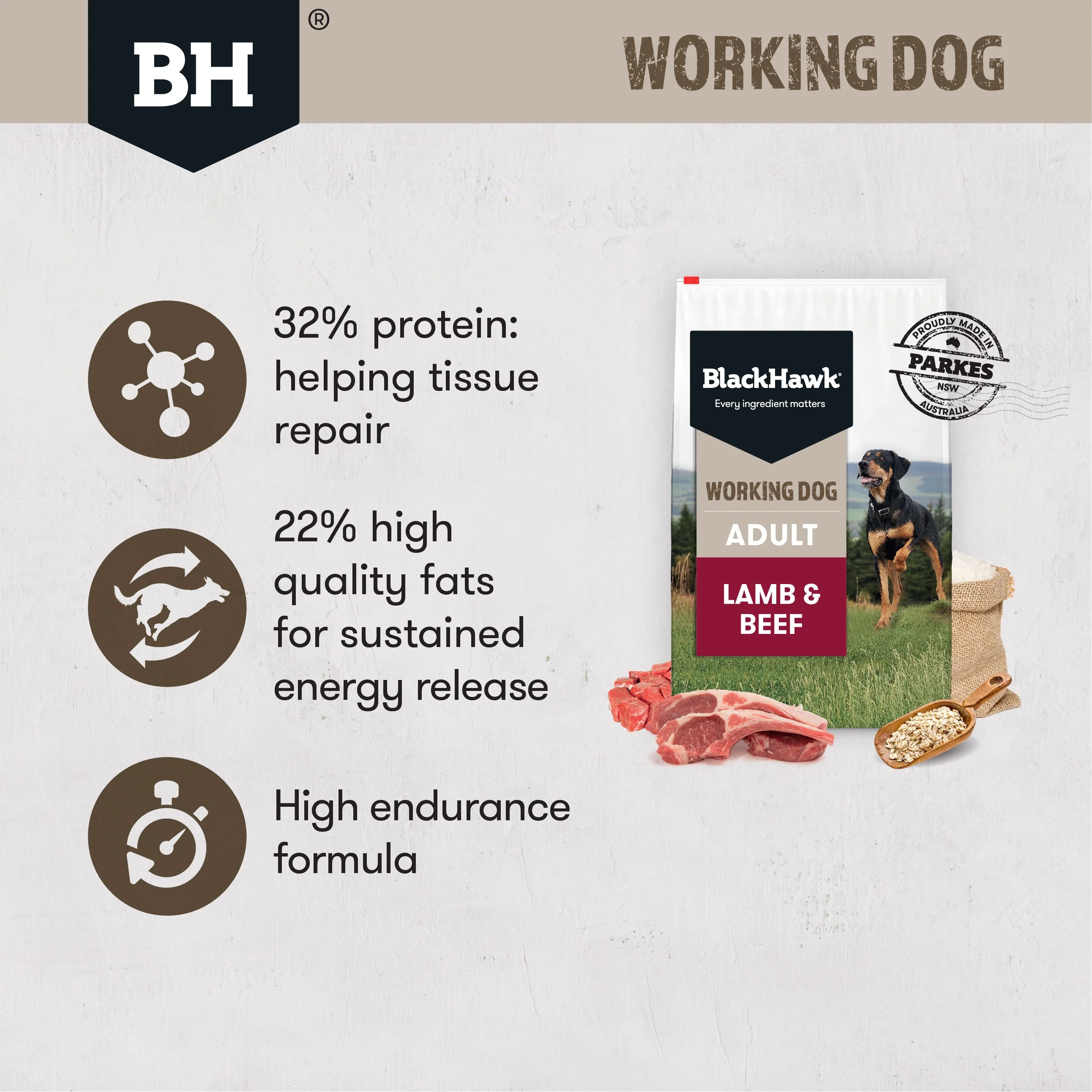 Black Hawk Working Dog Adult Lamb & Beef Dry Dog Food 20kg - Image 3