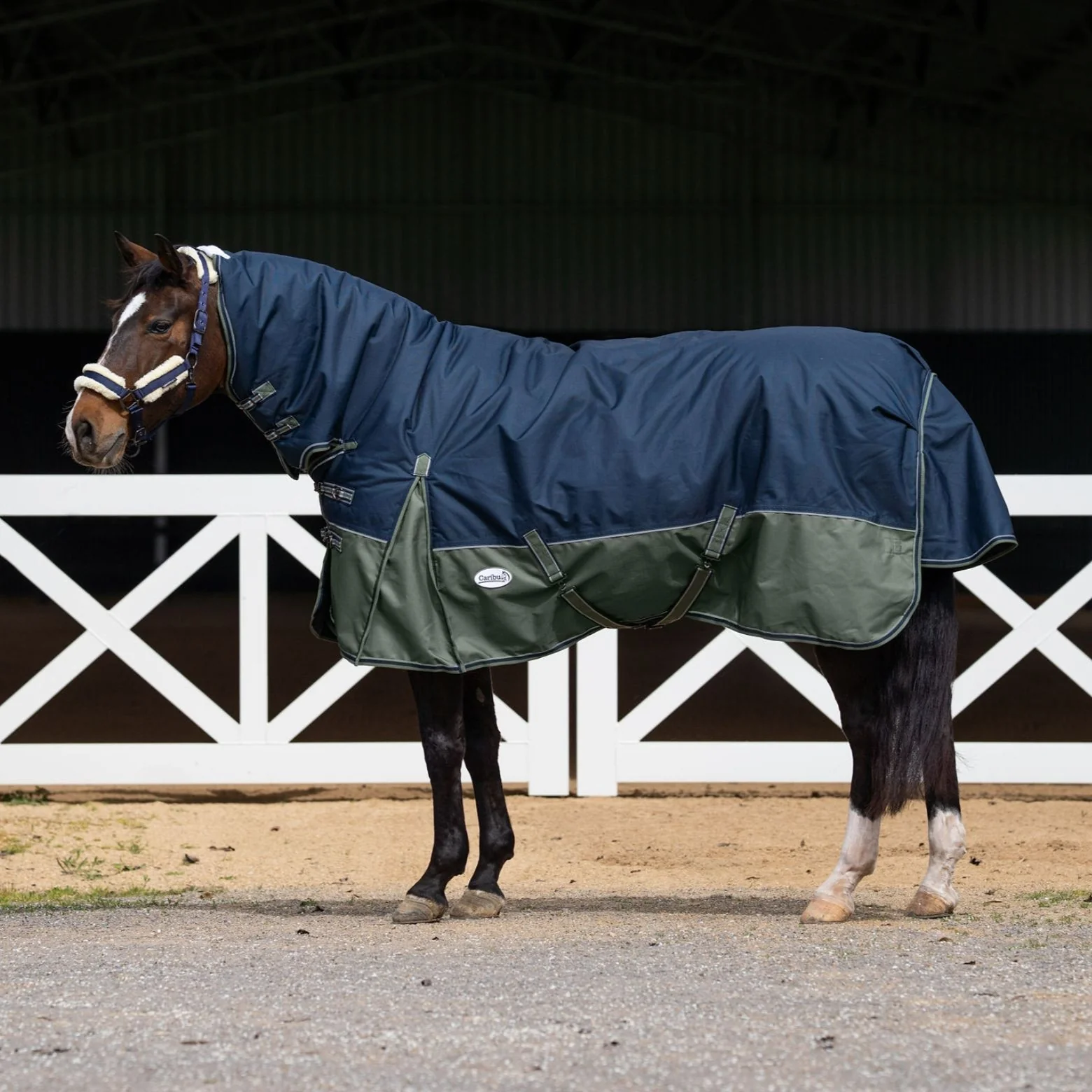 Caribu Alpine Combo Horse Rug 300g Navy/Green - Image 5