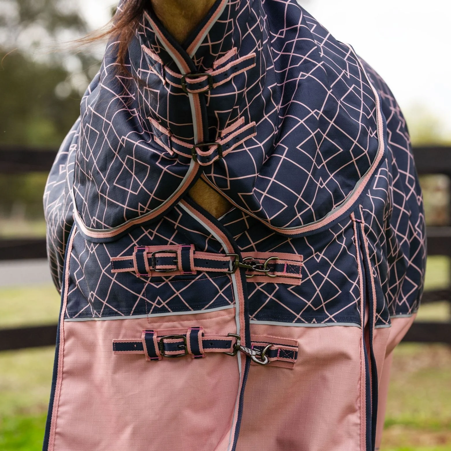 Caribu Alpine Detach-a-Neck Horse Rug 100g Rose Geo - Image 44
