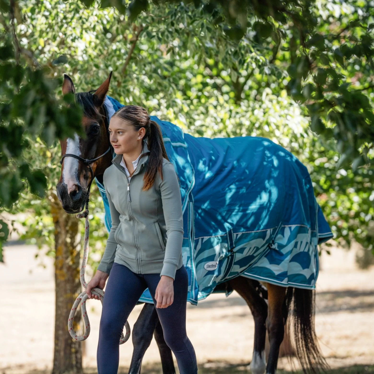 Caribu Alpine Scrunch Detach-a-Neck Horse Rug 100g Ocean Crest - Image 110