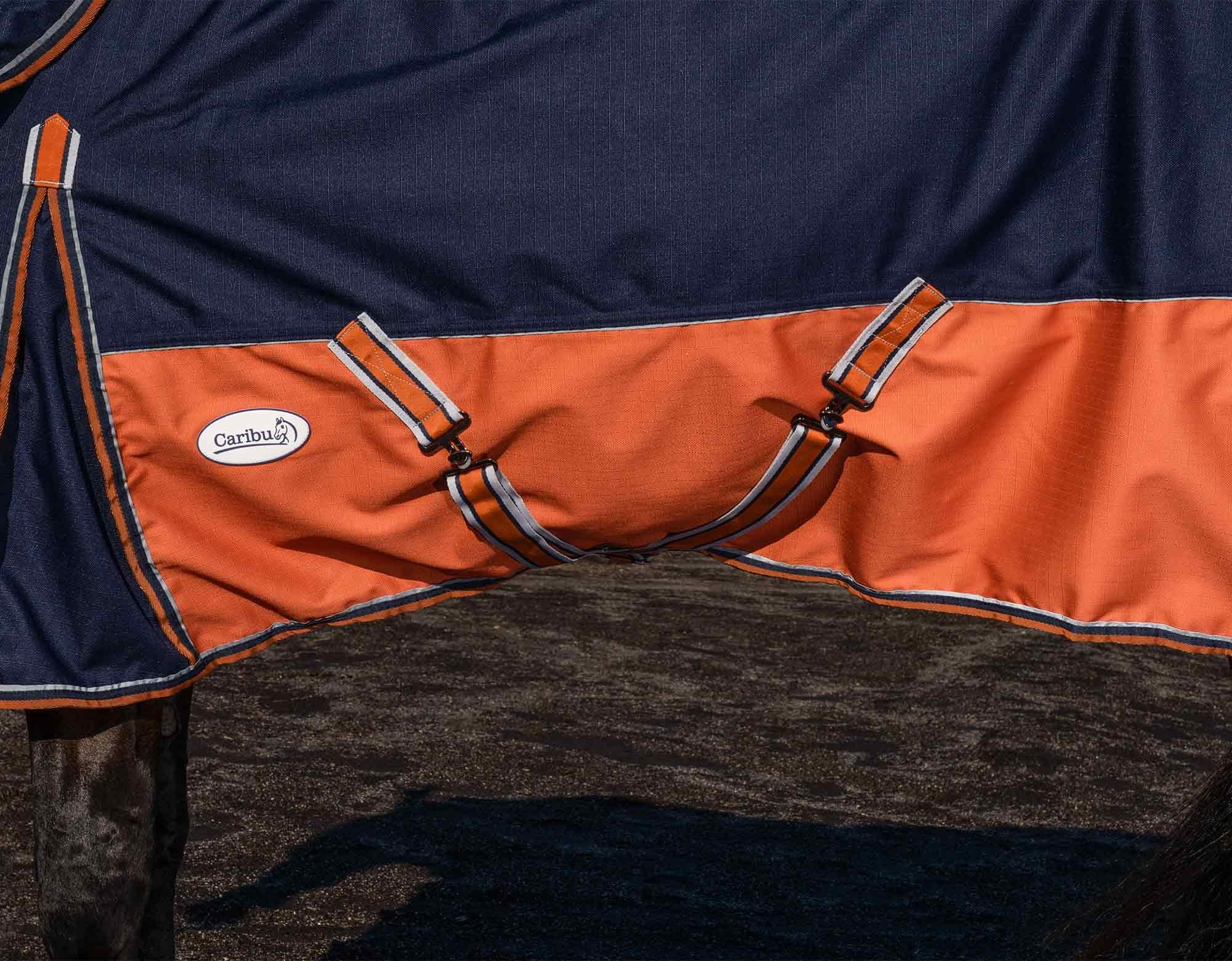 Caribu Alpine Detach-a-Neck Horse Rug 100g Navy Kumquat - Image 49
