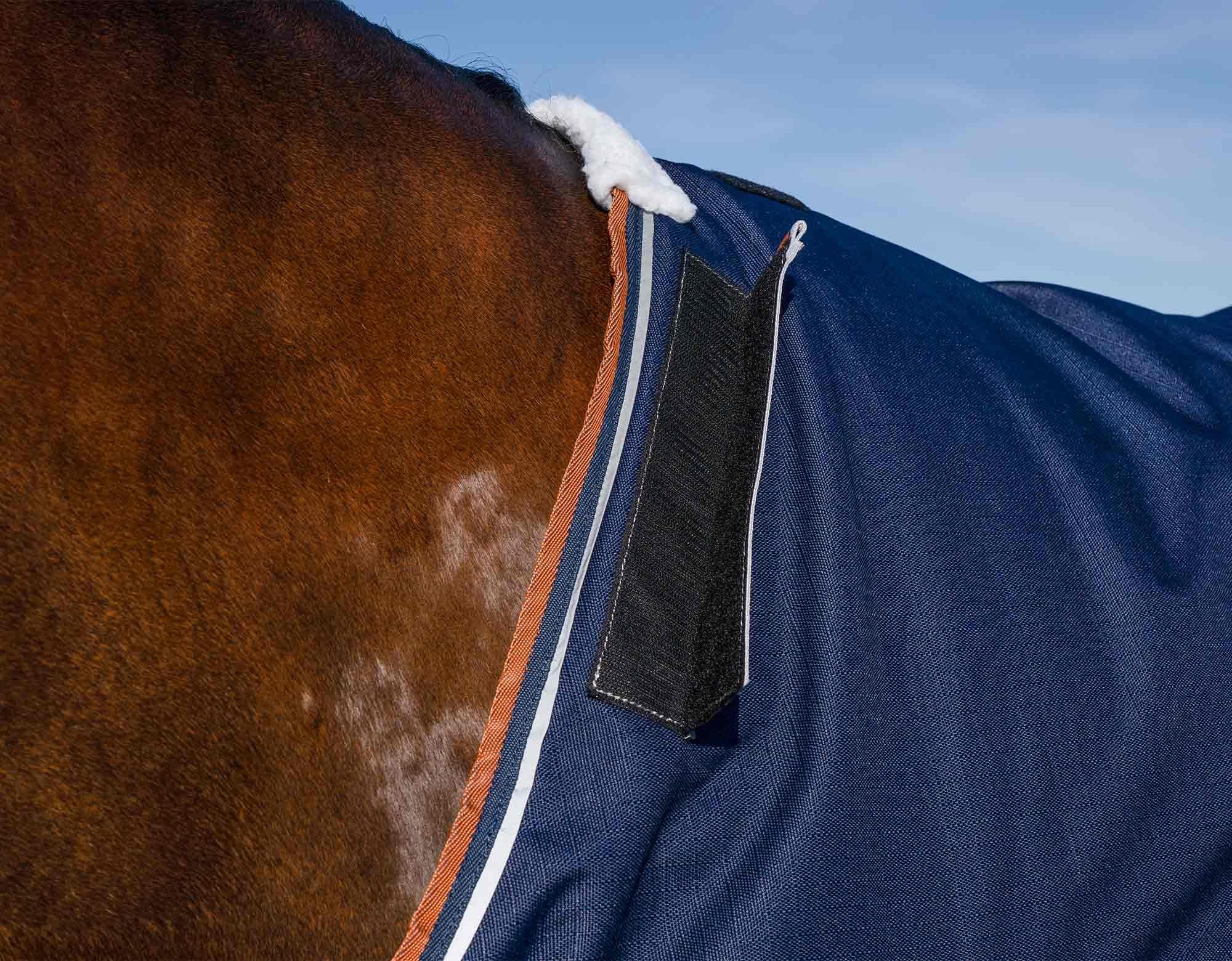 Caribu Alpine Detach-a-Neck Horse Rug 100g Navy Kumquat - Image 64