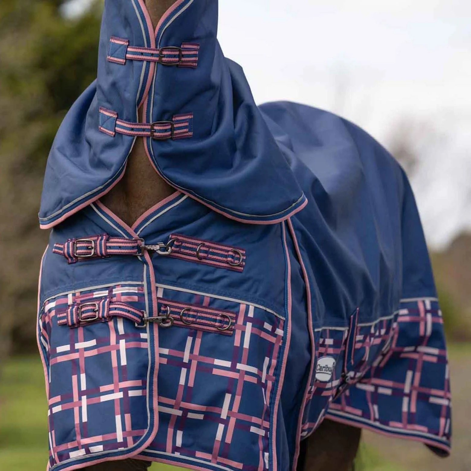 Caribu Alpine XL Gusset Detach-a-Neck Horse Rug 100g Navy Check - Image 18