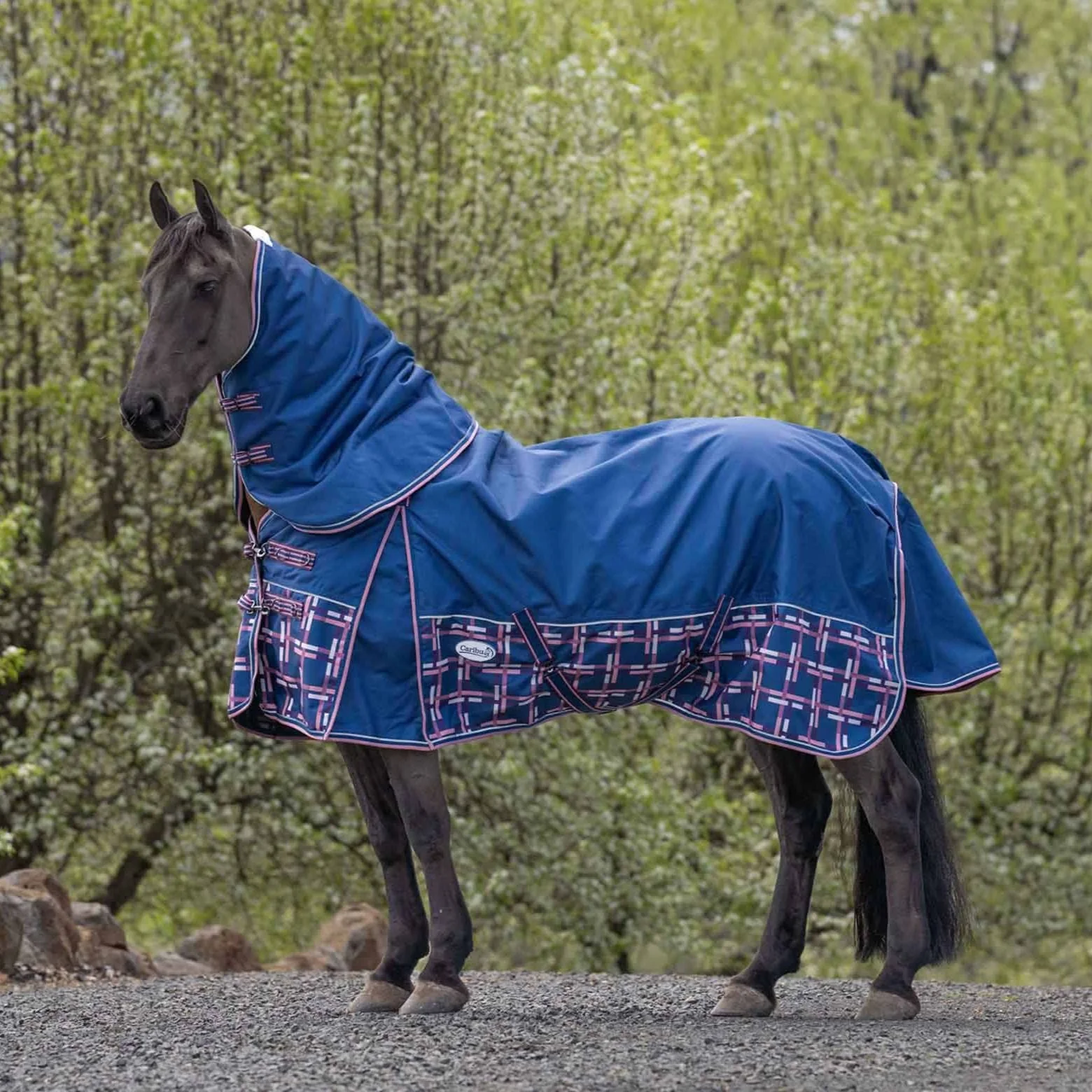 Caribu Alpine XL Gusset Detach-a-Neck Horse Rug 100g Navy Check - Image 4