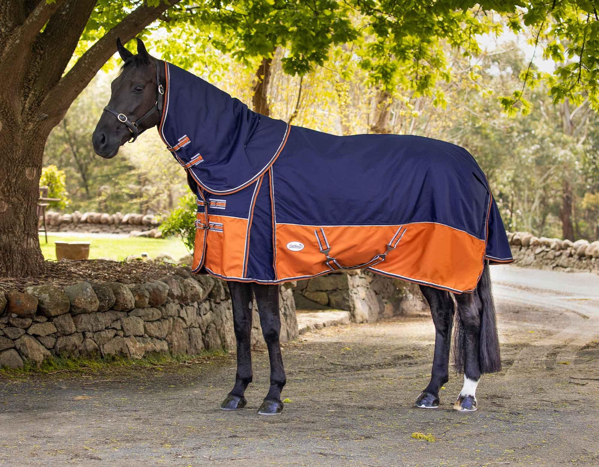 Caribu Alpine XL Gusset Detach-a-Neck Horse Rug 200g Navy Kumquat - Image 20