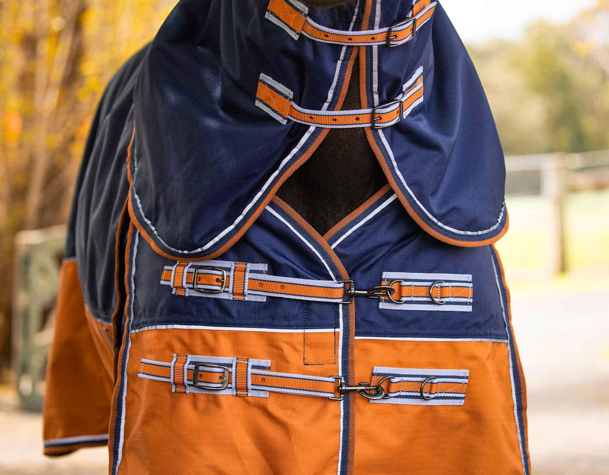 Caribu Alpine XL Gusset Detach-a-Neck Horse Rug 200g Navy Kumquat - Image 35