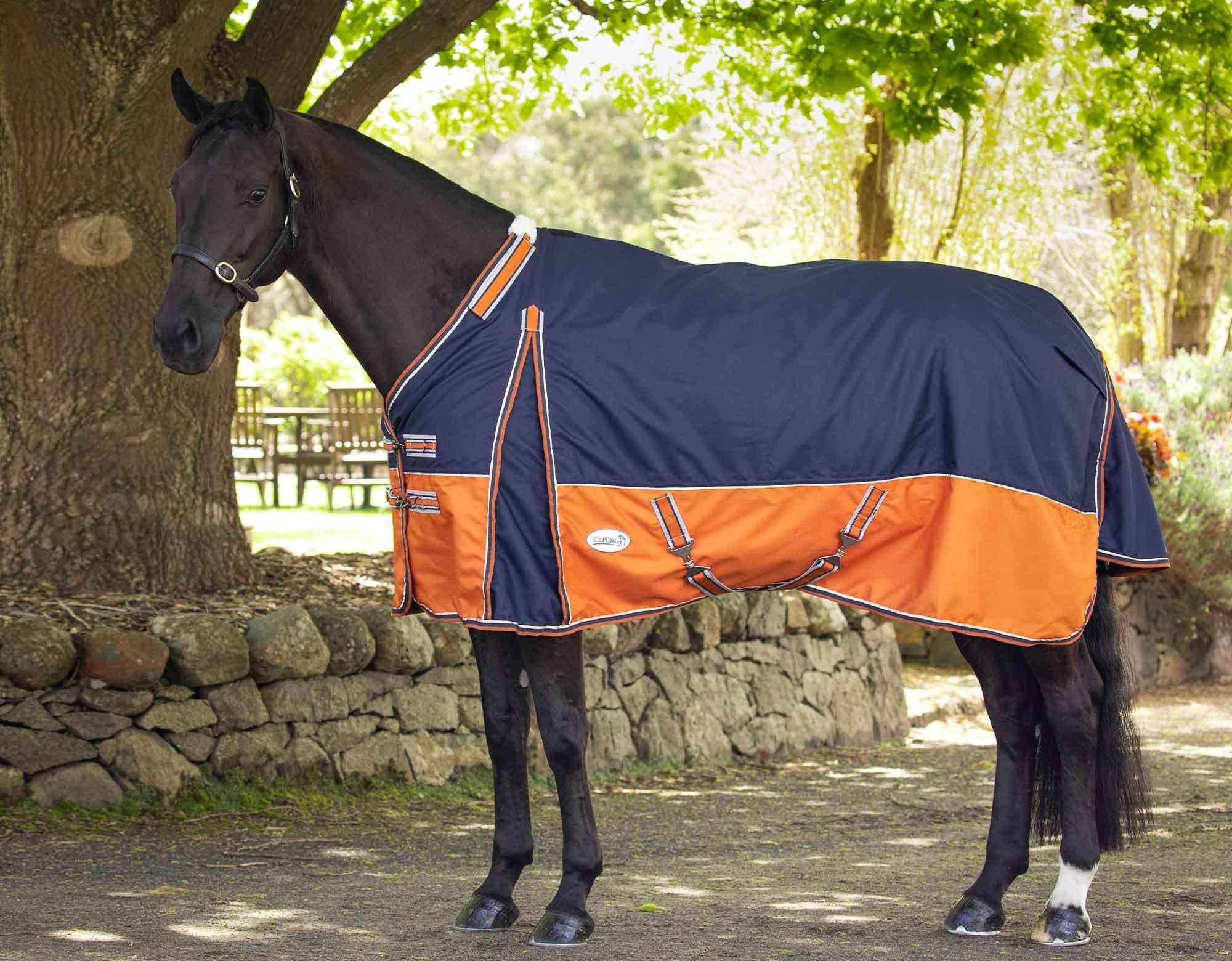 Caribu Alpine XL Gusset Detach-a-Neck Horse Rug 200g Navy Kumquat - Image 45