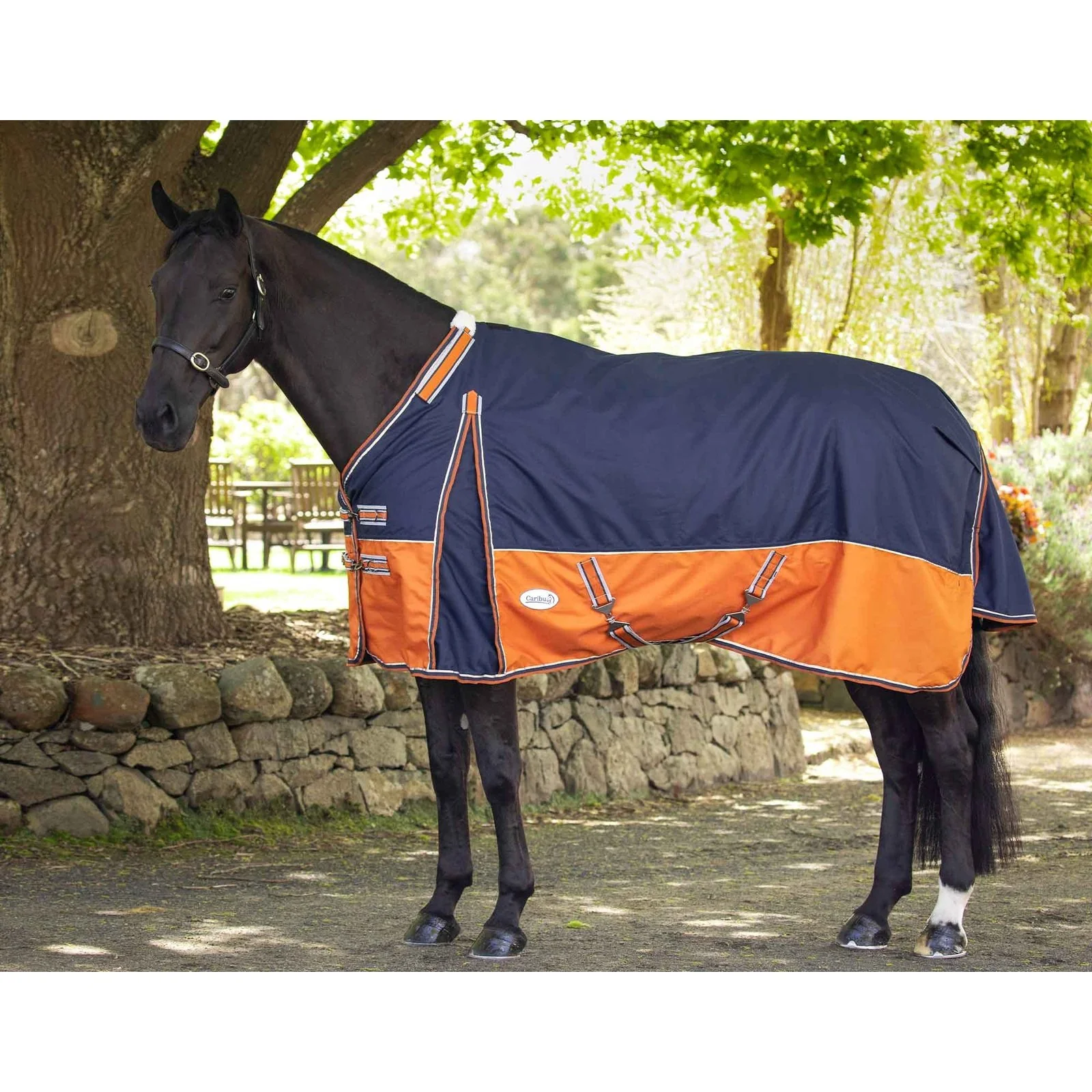 Caribu Alpine XL Gusset Detach-a-Neck Horse Rug 200g Navy Kumquat - Image 6
