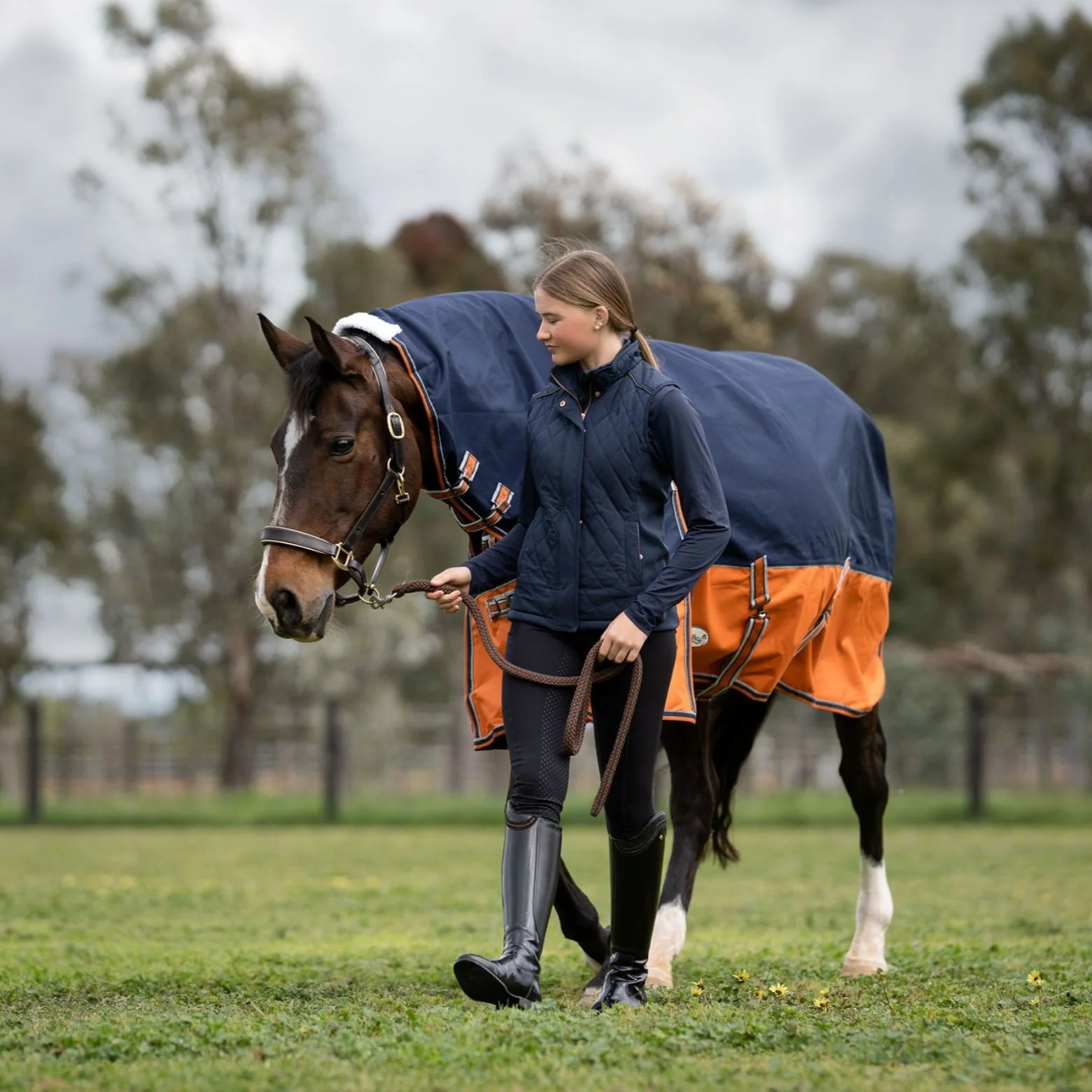 Caribu Colorado Combo Horse Rug 300g Navy/Kumquat - Image 62
