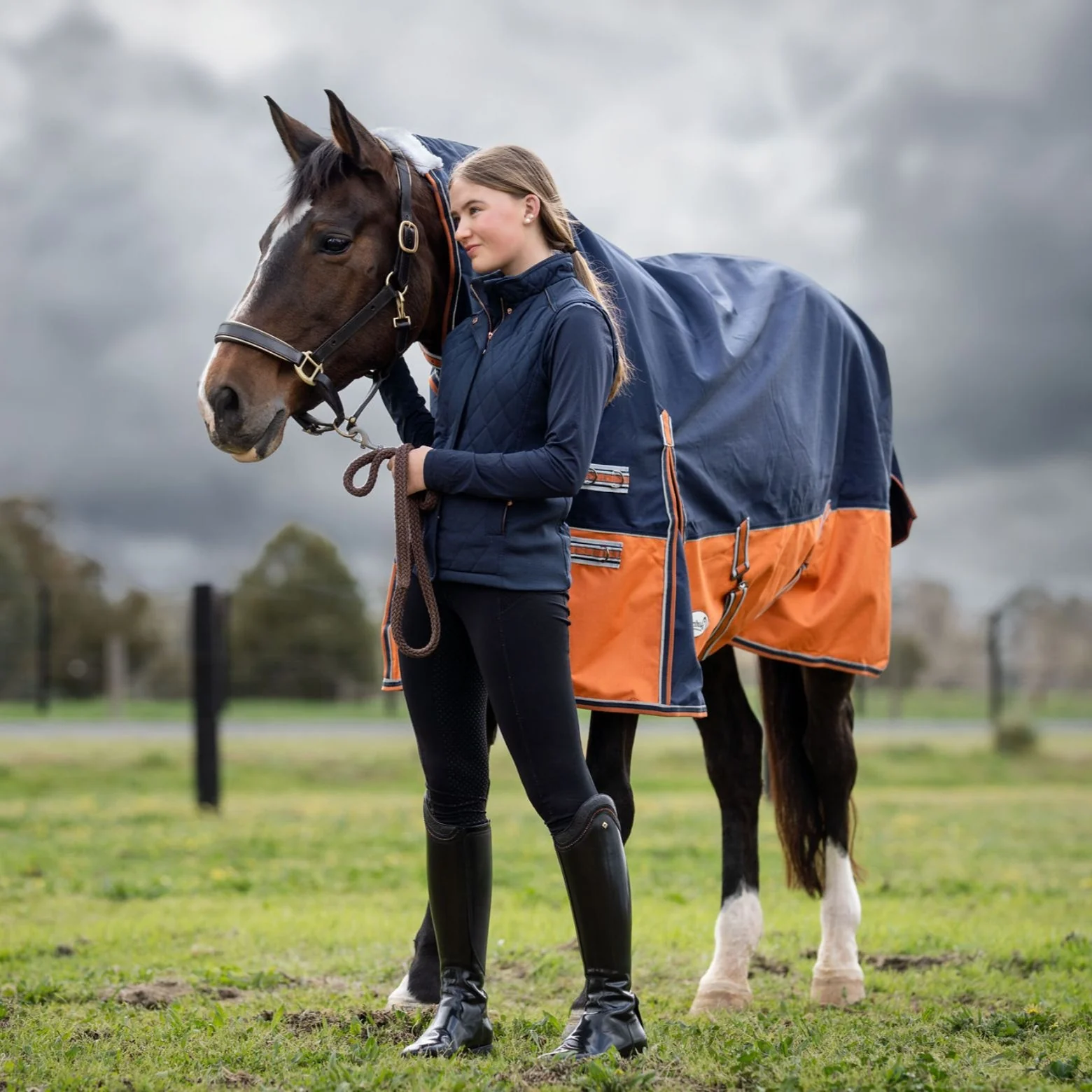 Caribu Colorado Combo Horse Rug 300g Navy/Kumquat - Image 84