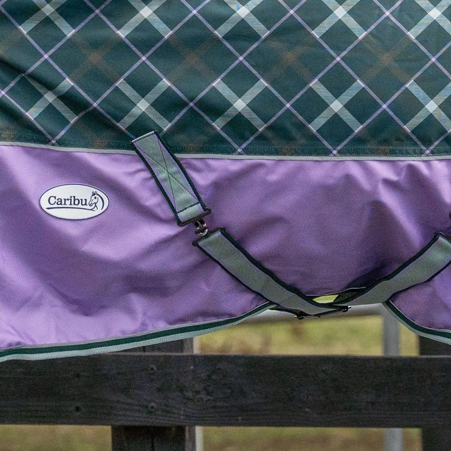 Caribu Colorado Detach-a-Neck Horse Rug 250g Green/Lilac Tartan - Image 13