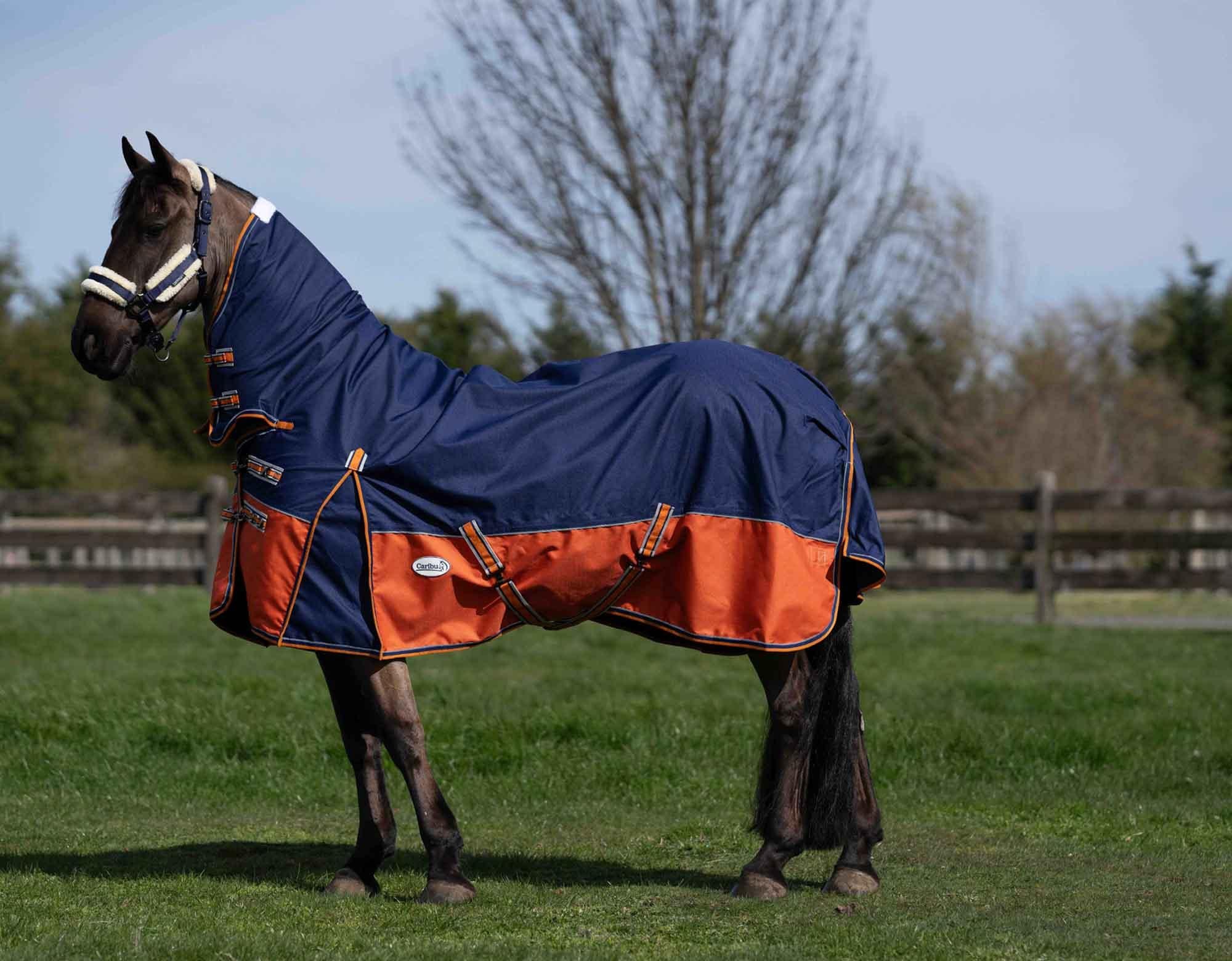 Caribu Eclipse Combo Horse Rainsheet Navy Kumquat - Image 21