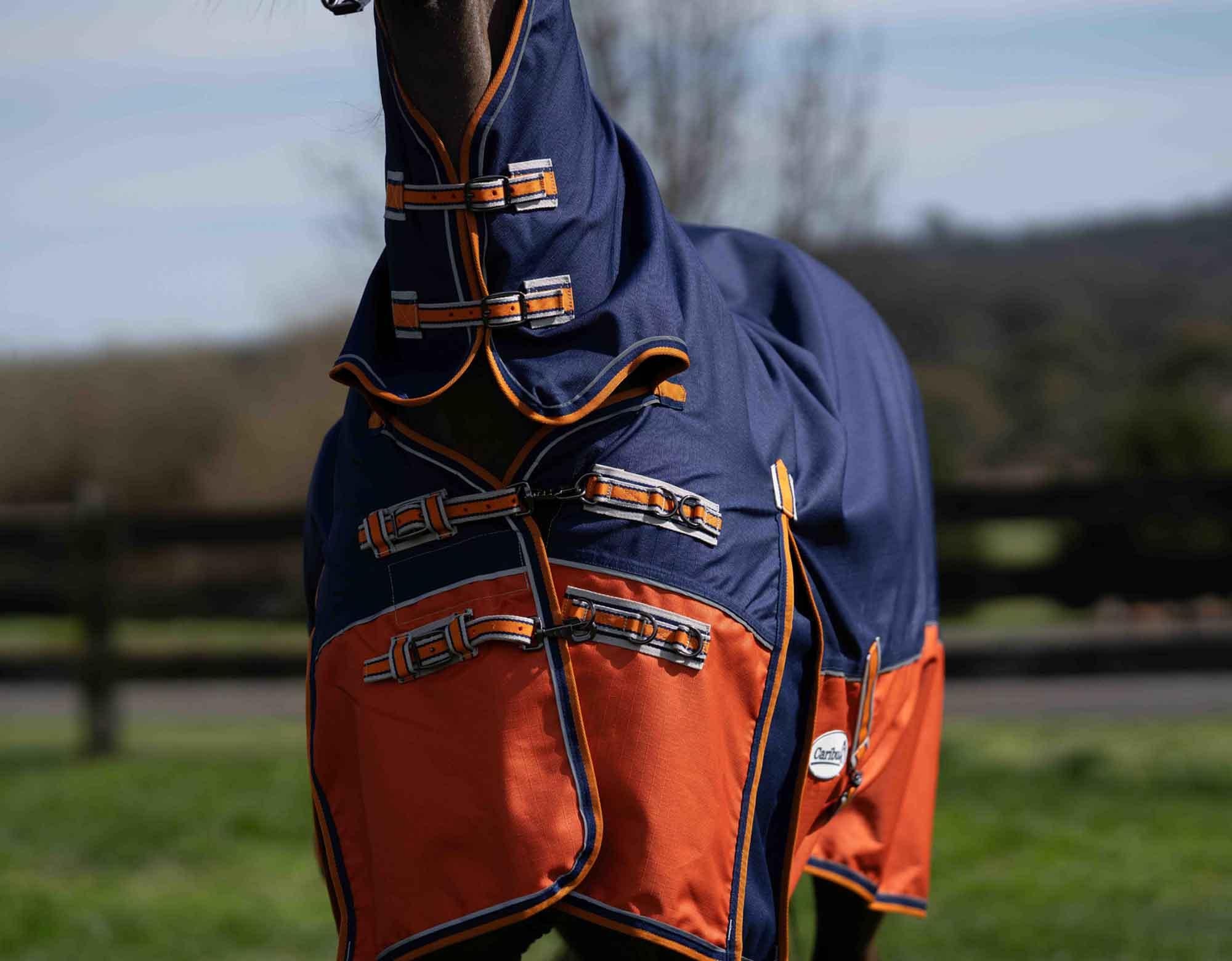 Caribu Eclipse Combo Horse Rainsheet Navy Kumquat - Image 37