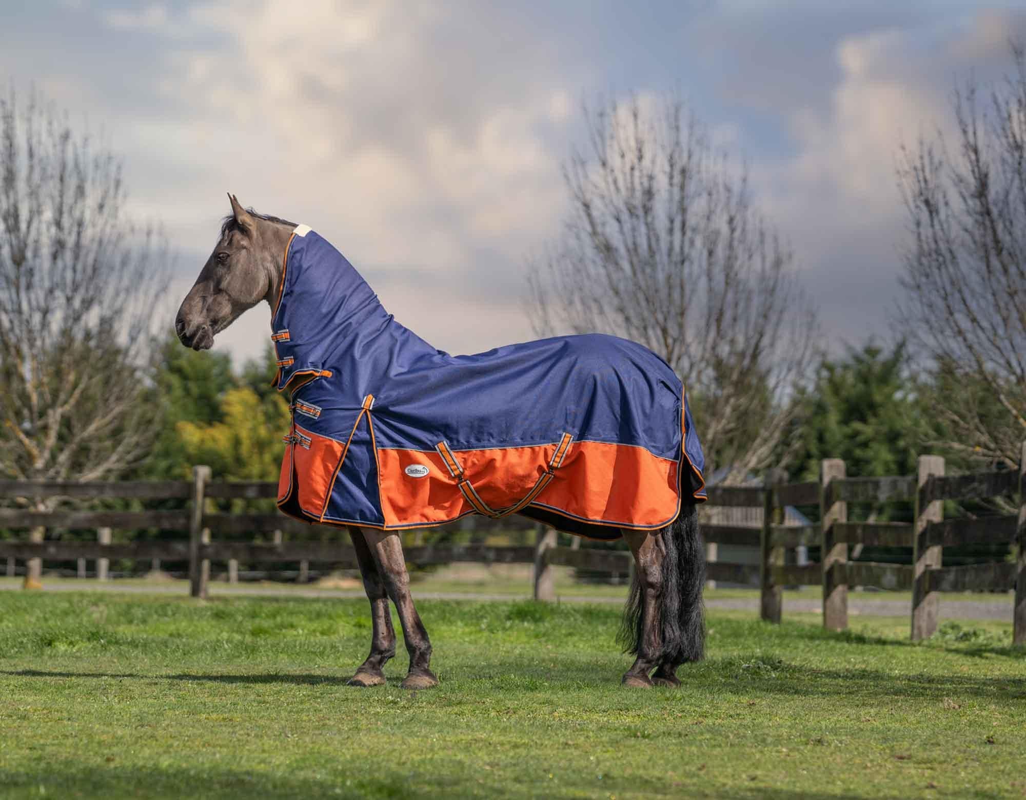 Caribu Eclipse Combo Horse Rainsheet Navy Kumquat - Image 6