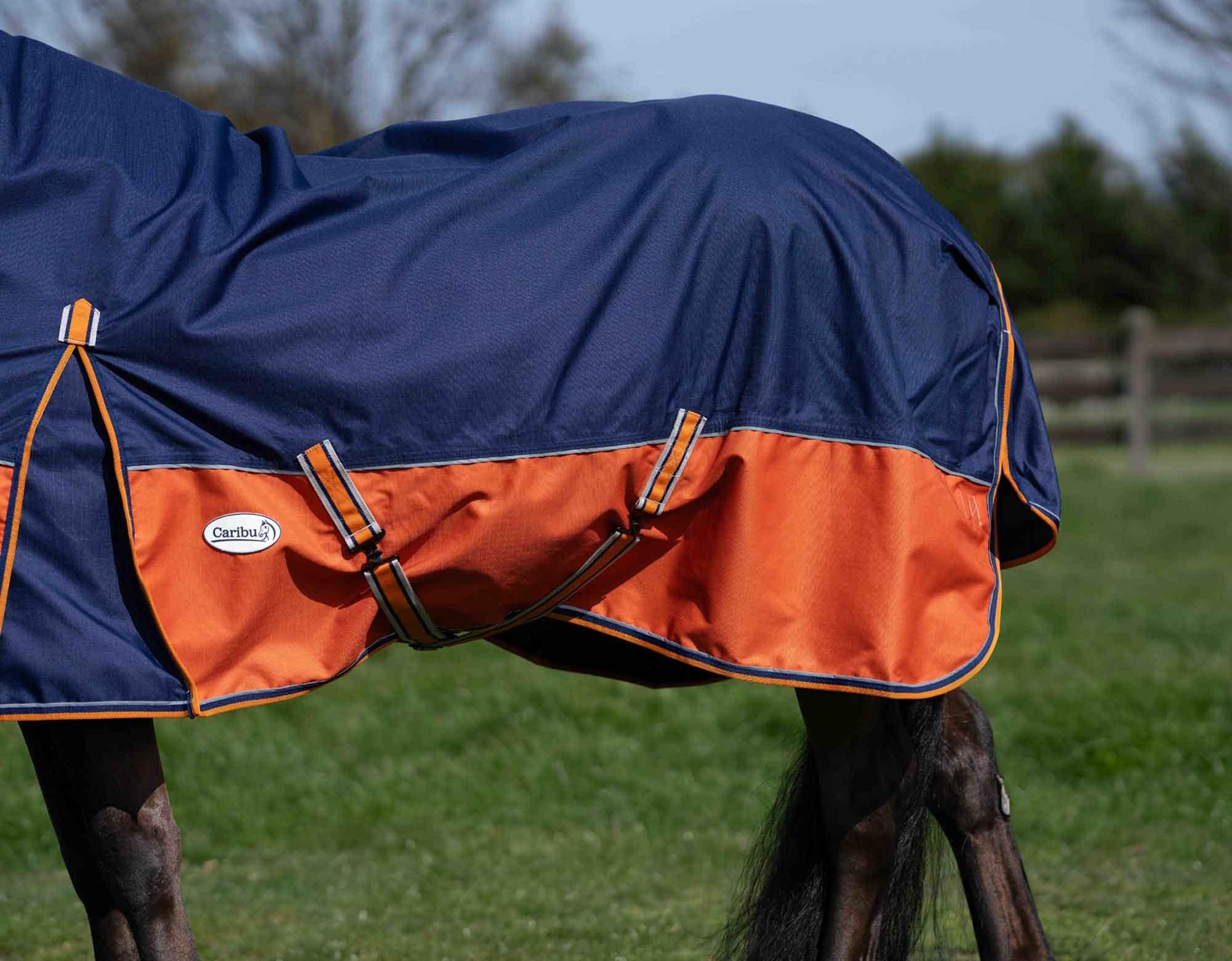 Caribu Eclipse Combo Horse Rainsheet Navy Kumquat - Image 68