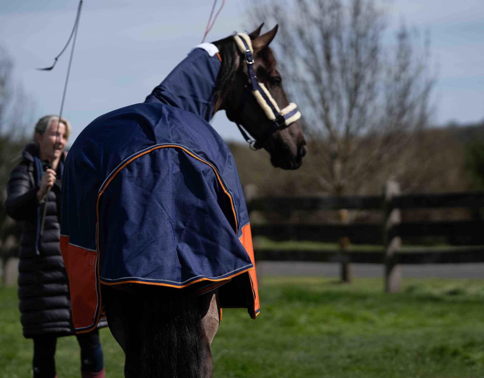 Caribu Eclipse Combo Horse Rainsheet Navy Kumquat - Image 74