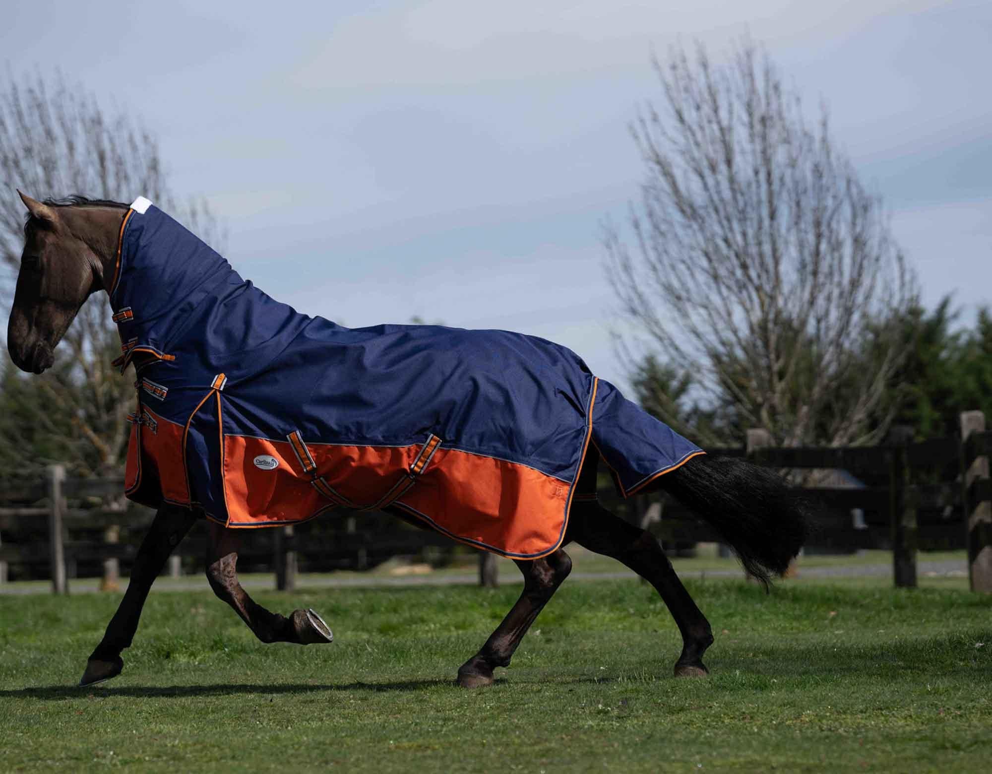 Caribu Eclipse Combo Horse Rainsheet Navy Kumquat - Image 84