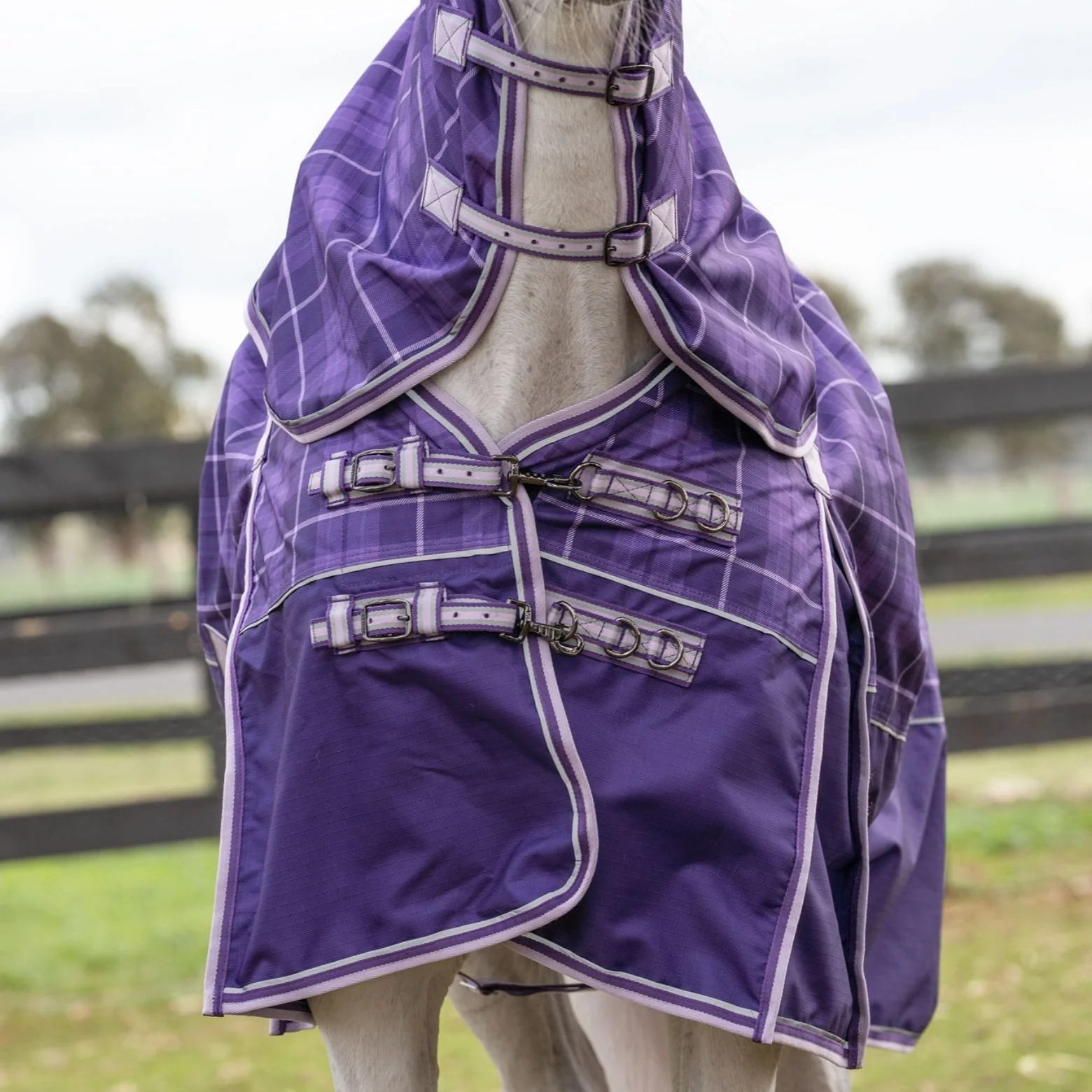 Caribu Eclipse Detach-a-Neck Rainsheet 1200D Purple Tartan - Image 37