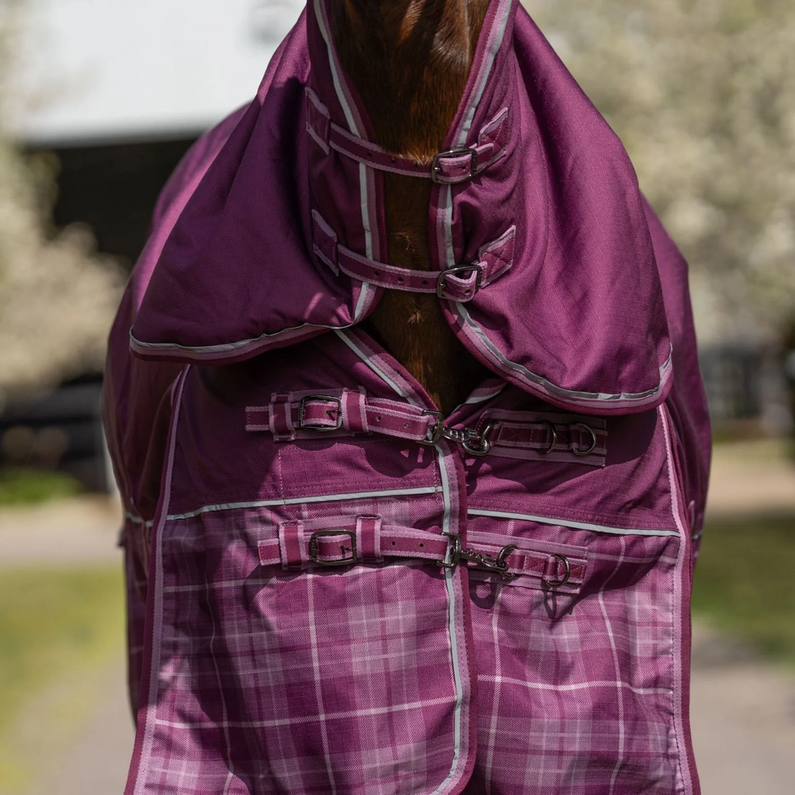 Caribu Flinders Detach-a-Neck Rainsheet 1200D Plum Tartan - Image 30