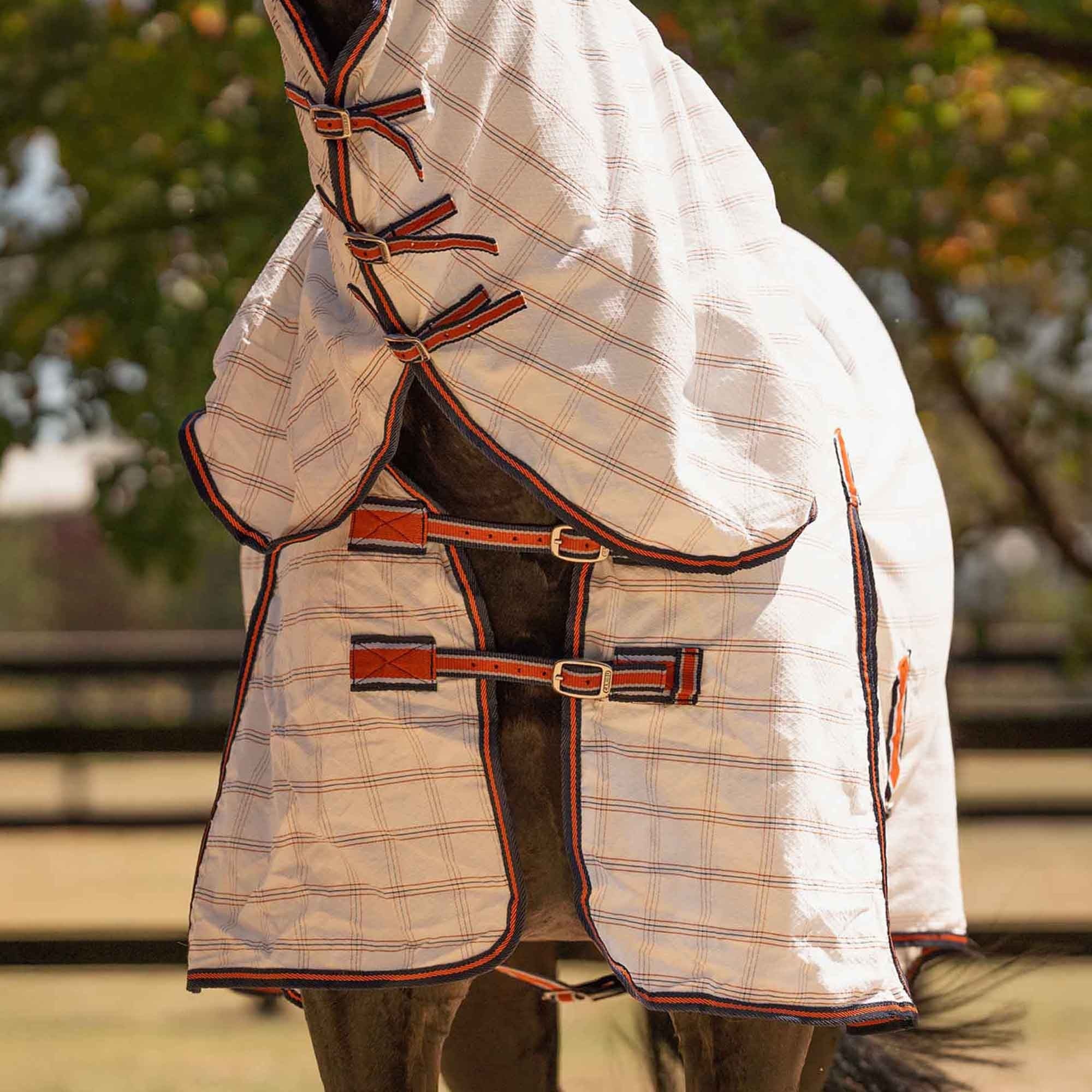 Caribu Ripstop Combo XL Gusset Horse Rug Navy Kumquat - Image 28