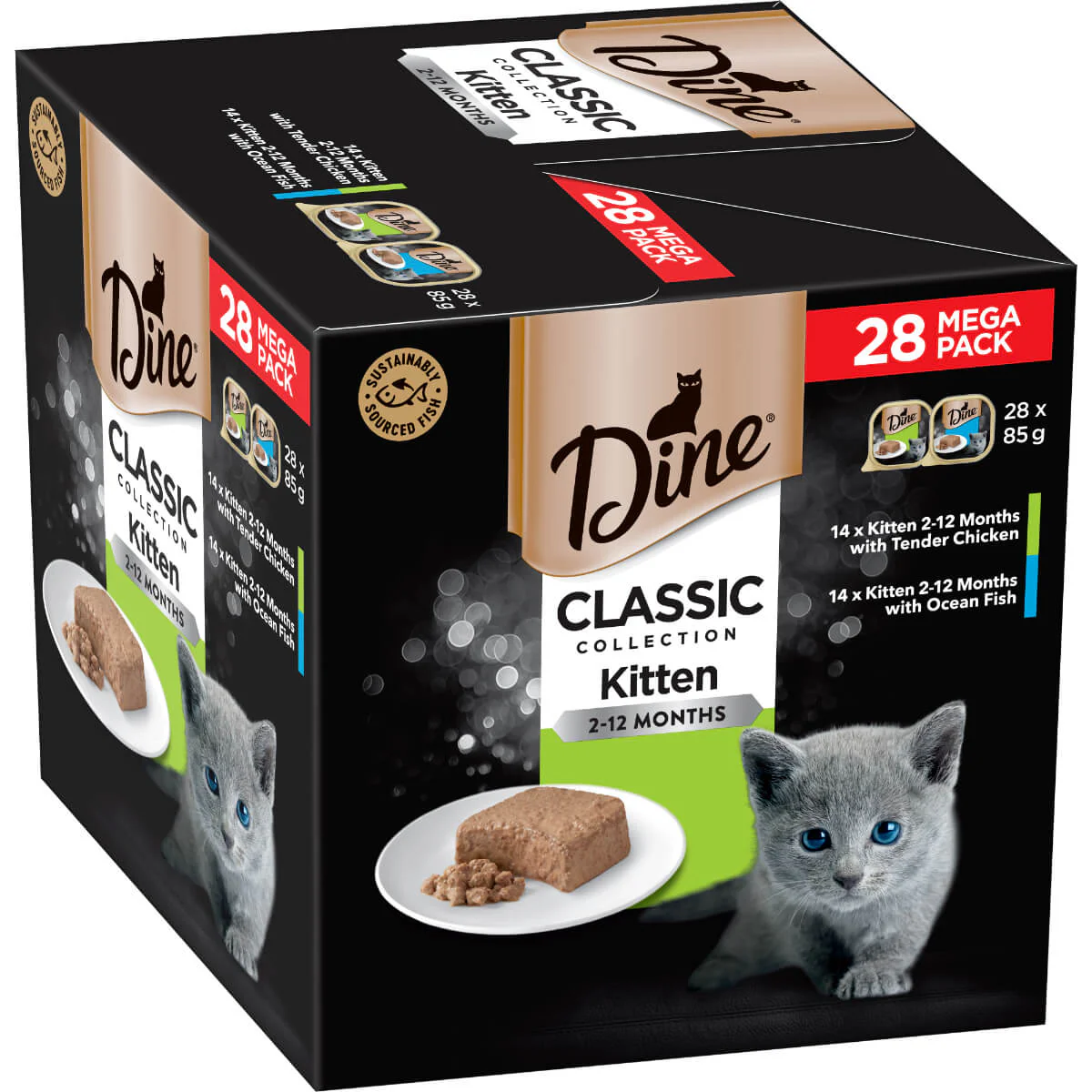 Dine Classic Collection Kitten 2-12 months with Tender Chicken & with Ocean Fish Wet Cat Food 28pk - Image 2
