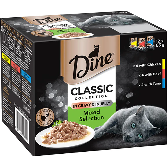 Dine Classic Collection Mixed Selection In Gravy & In Jelly Wet Cat Food Pouches 12x85g - Image 3