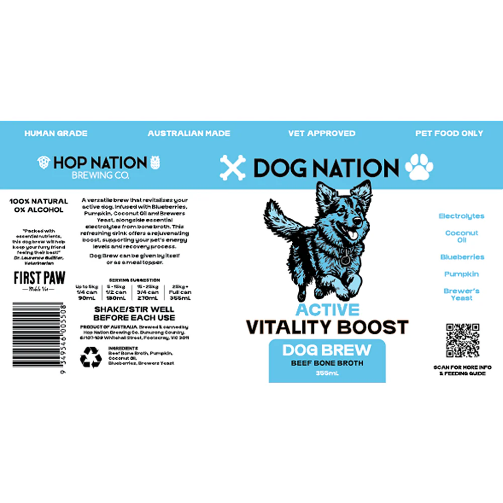 Dog Nation Dog Beer Active Vitality Boost Beef Bone Broth Dog Treats - Image 2