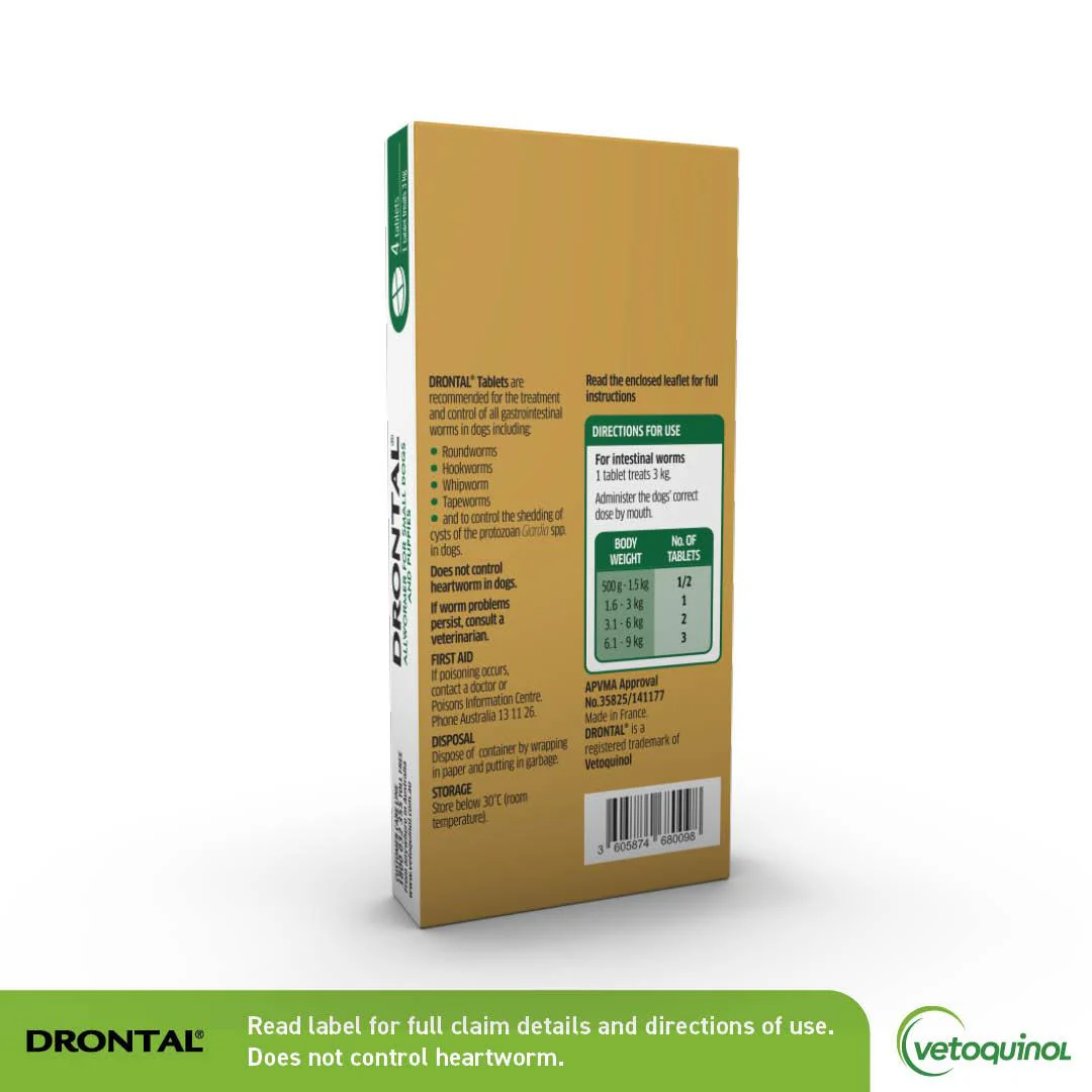 Drontal Allwormer Tablets < 3kg Small Dog and Puppy 4 Pack - Image 4