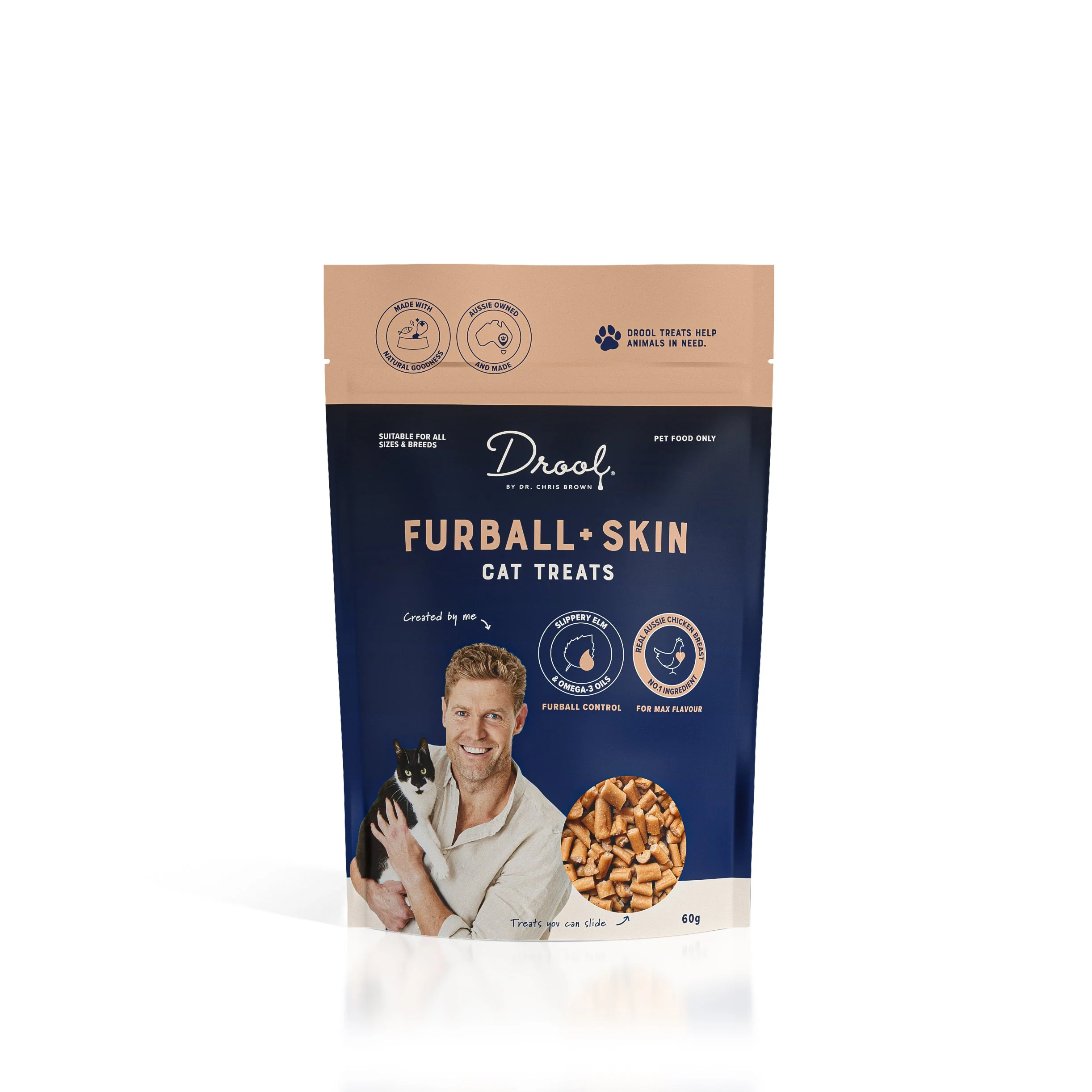 Drool by Dr Chris Brown Cat Furball + Skin Cat Treats 60g - Image 3
