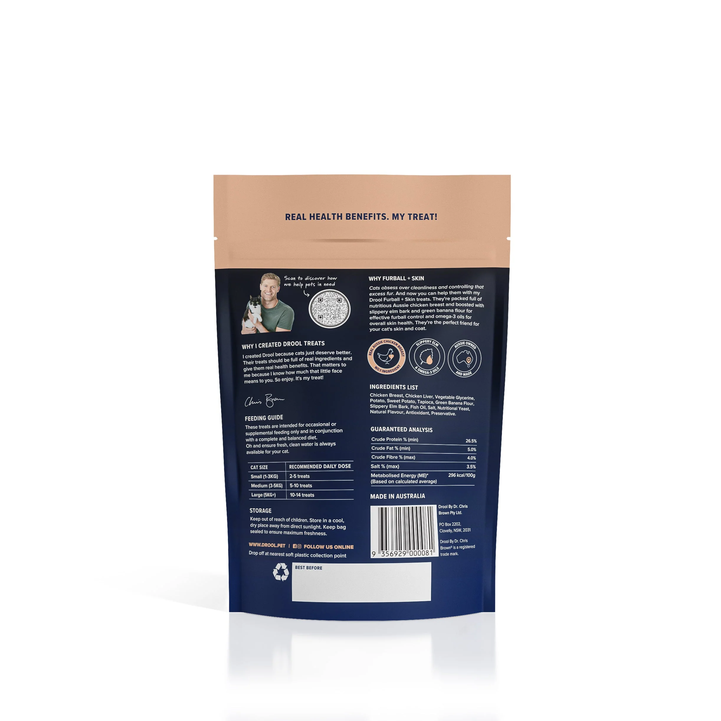 Drool by Dr Chris Brown Cat Furball + Skin Cat Treats 60g - Image 4