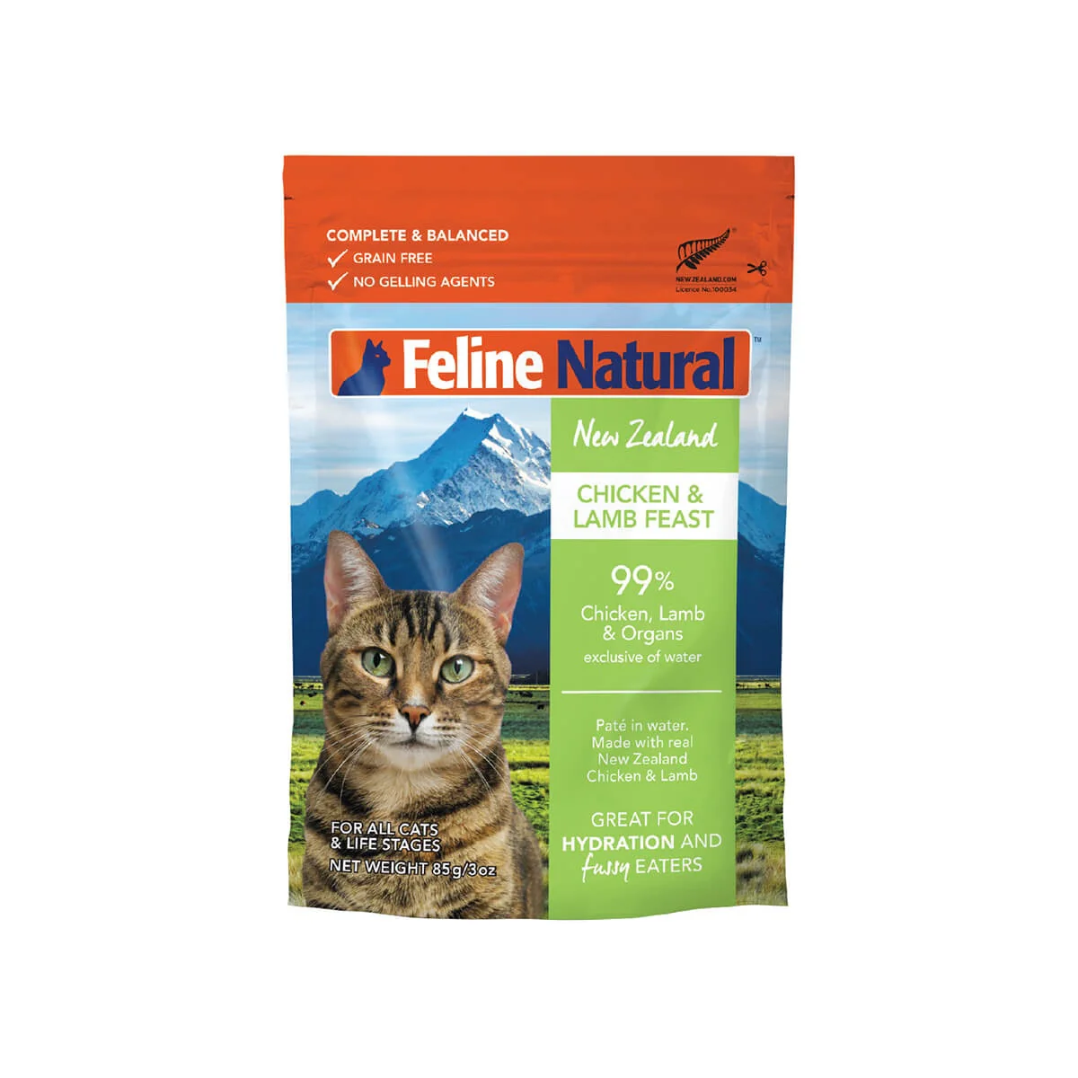Feline Natural Grain-Free Chicken & Lamb Feast Pouch Wet Cat Food 85g - Image 2