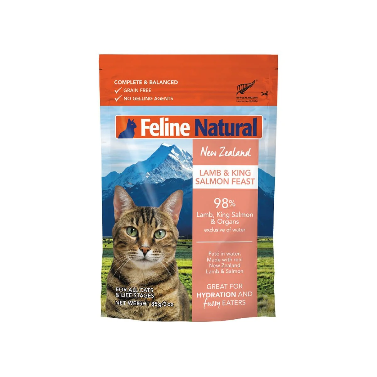 Feline Natural Grain-Free Lamb & Salmon Feast Pouch Wet Cat Food 85g - Image 2