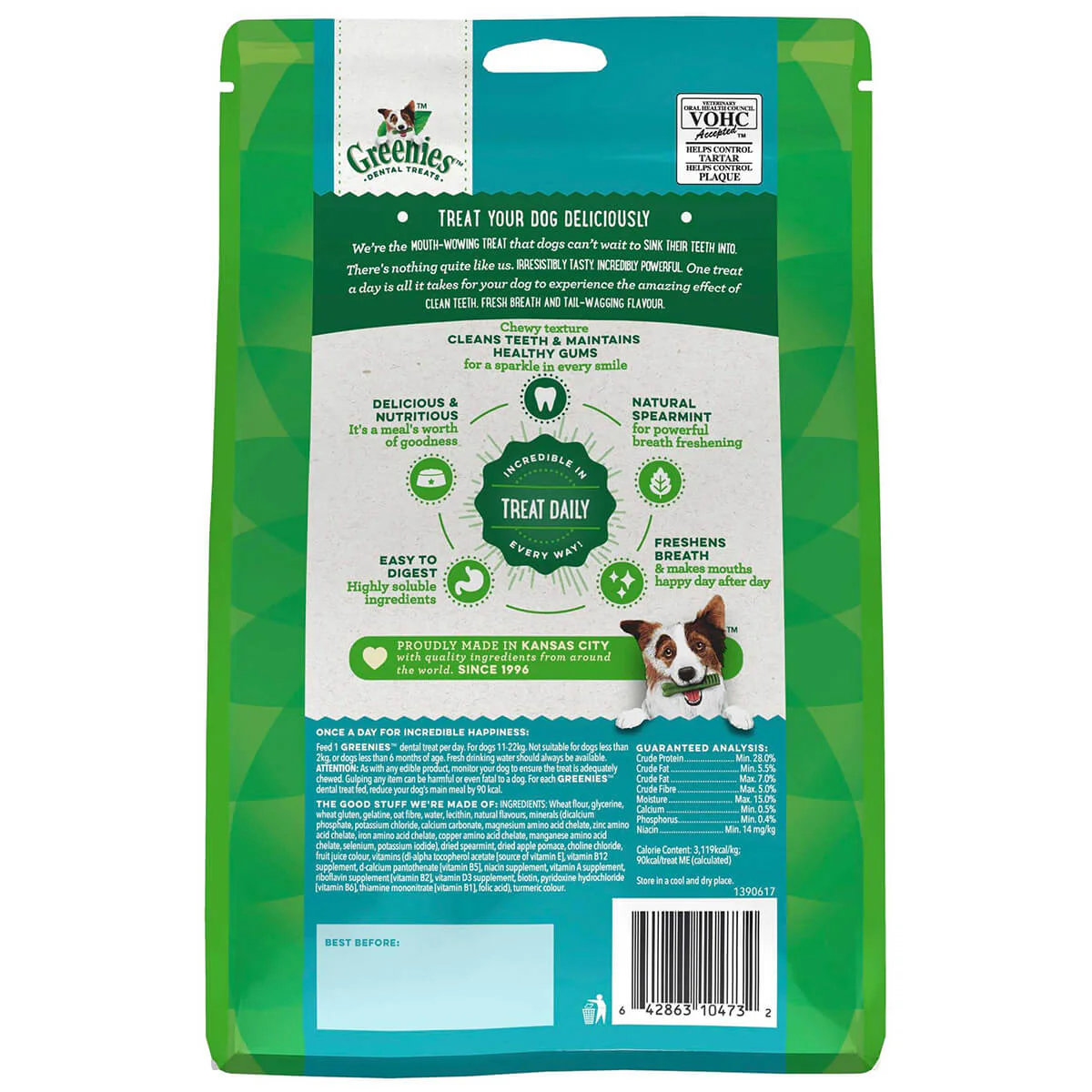 Greenies Freshmint Regular Dental Chews Dog Treats 340G - Image 2