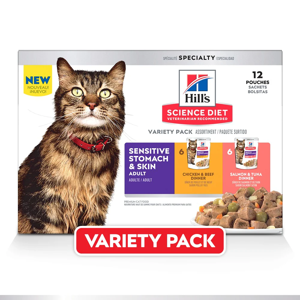 Hill’s Science Diet Adult Sensitive Skin & Stomach Variety Pack Wet Cat Food Pouches 12x80g - Image 3